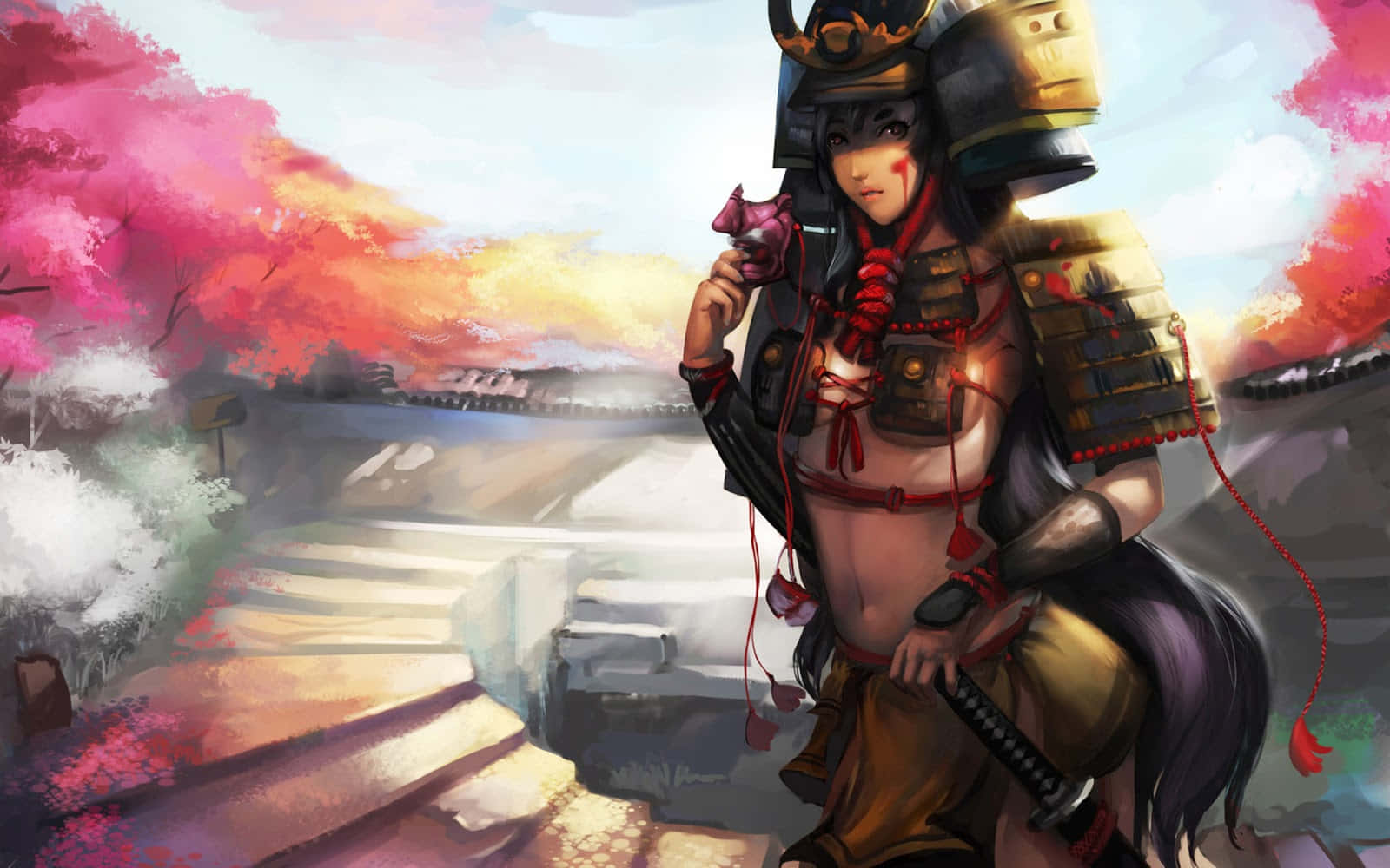 Samurai Anime Girl Armor Katana Wallpaper