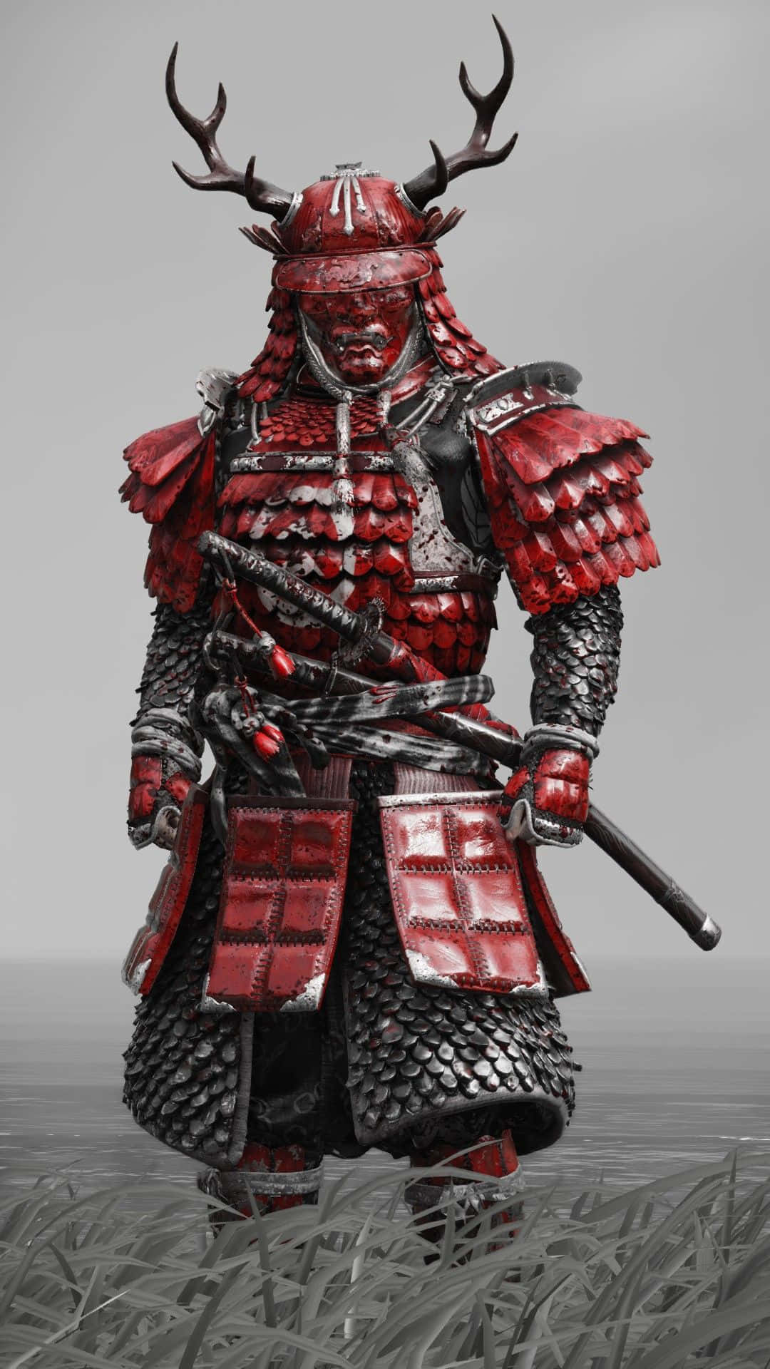 Samurai Warrior Armor Displayed Against a Dark Background Wallpaper