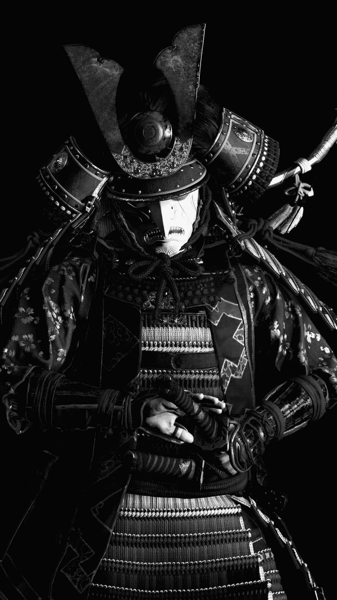 Caption: Ancient Samurai Armor Display Wallpaper