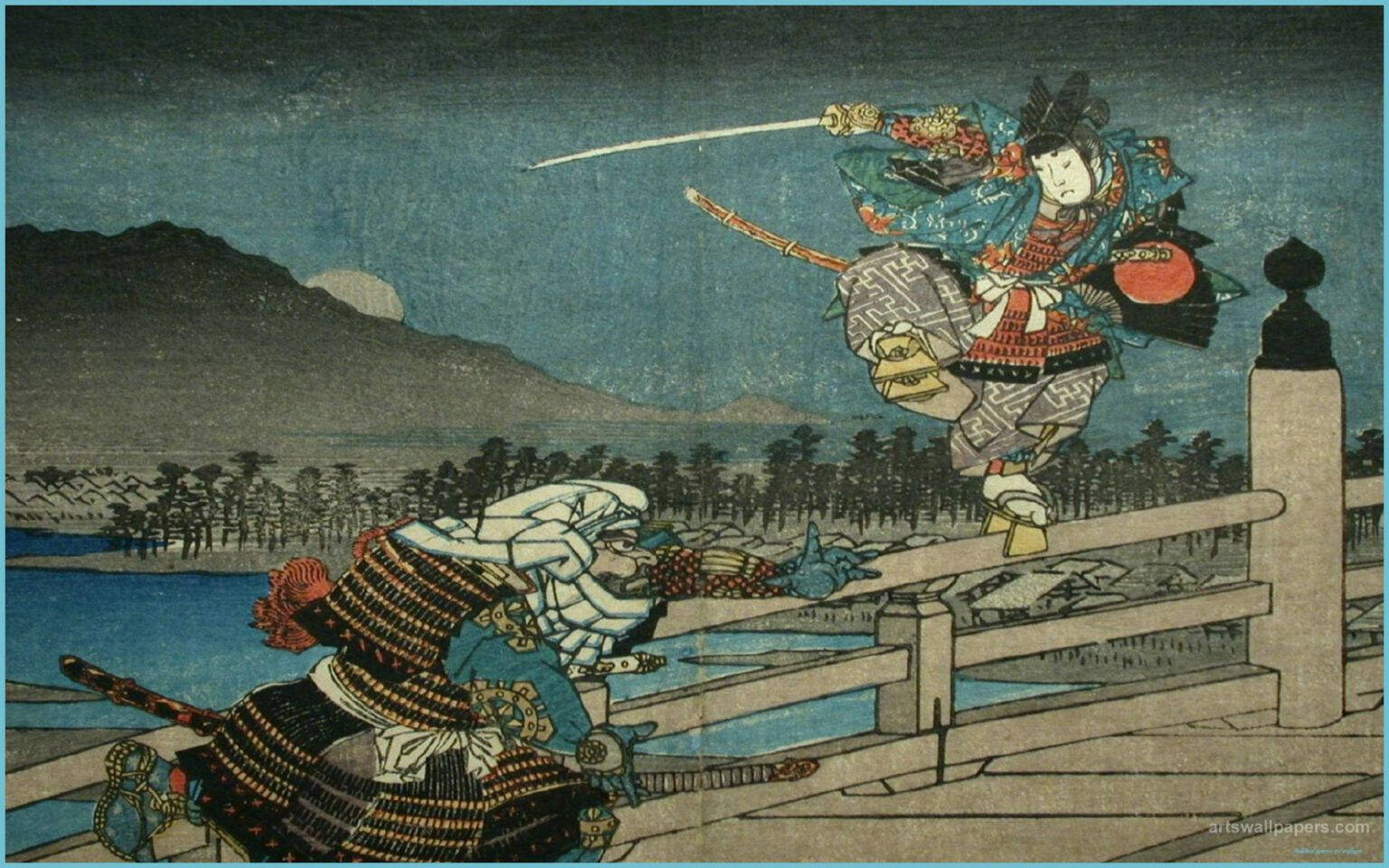 En samurai kæmper med et sværd Wallpaper