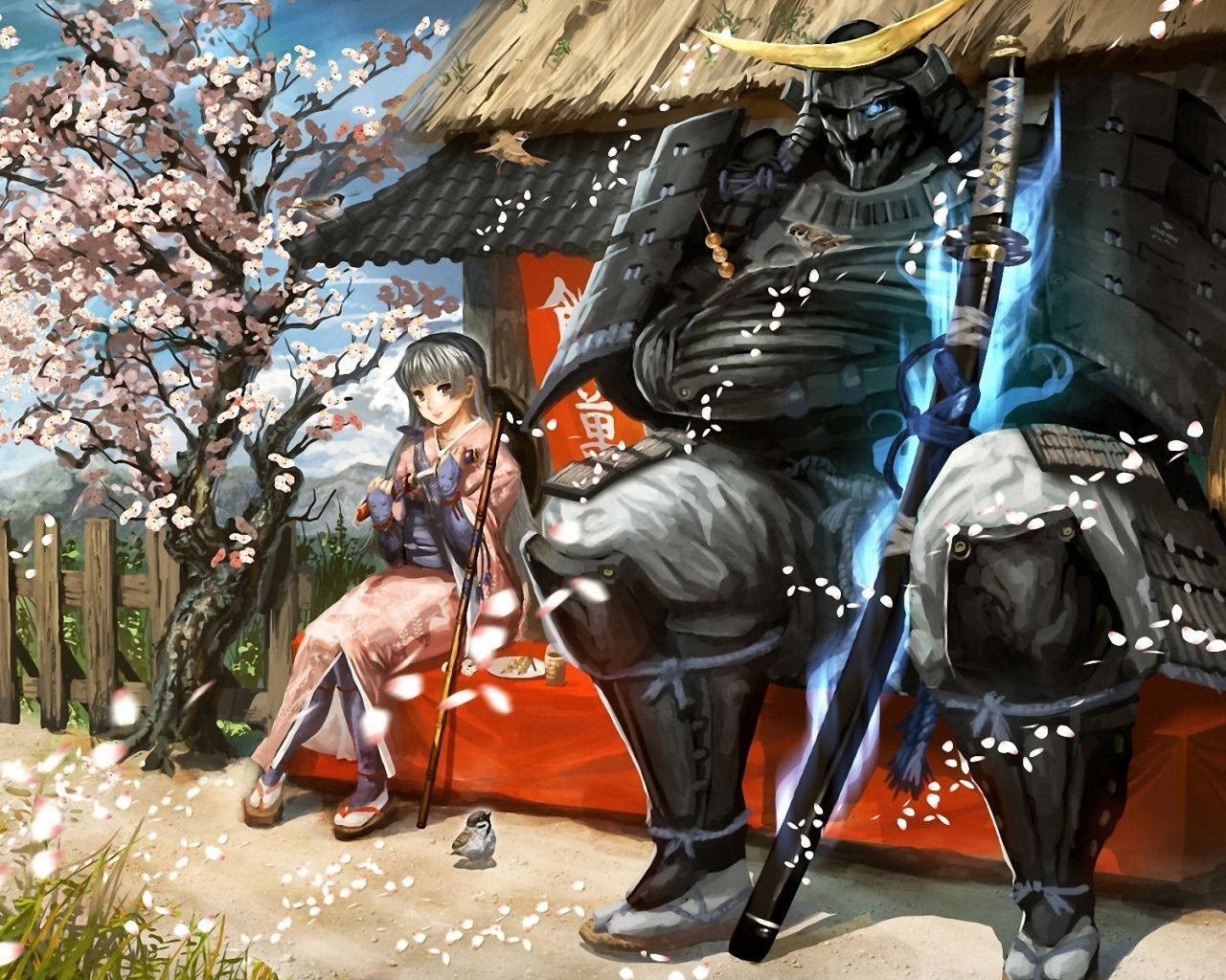 Et Scene fra Japansk Samurai-kunst Wallpaper