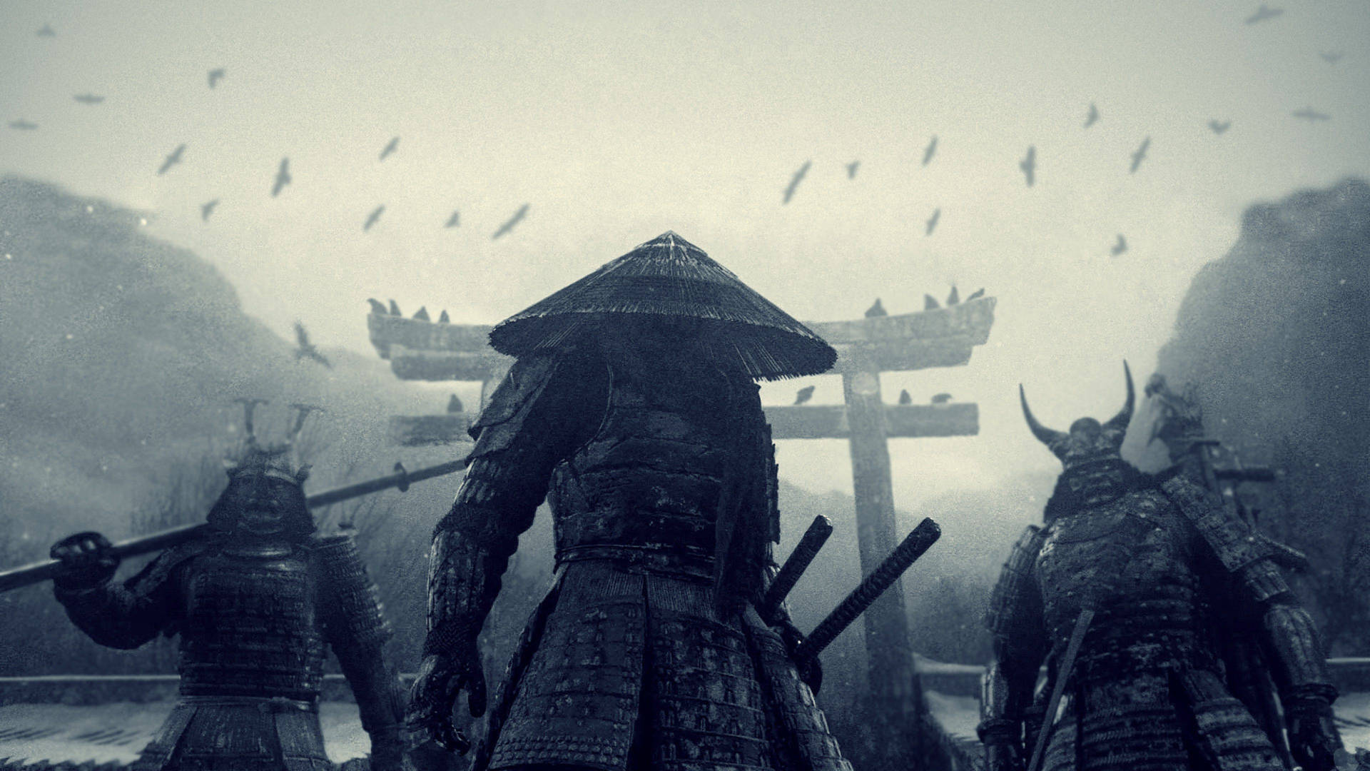 Undisegno Di Arte Tradizionale Di Un Samurai Sfondo