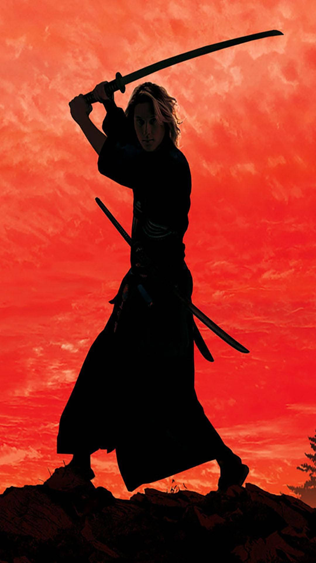En samurai i traditionelt japansk påklædning, klar til at stå sin kamp. Wallpaper