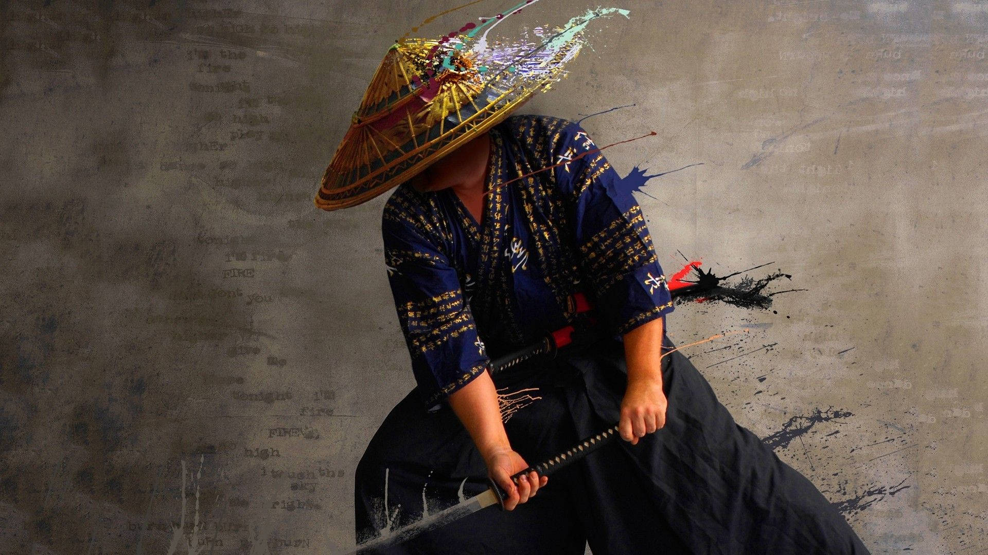 En samurai-kriger bevæbnet med en katana Wallpaper