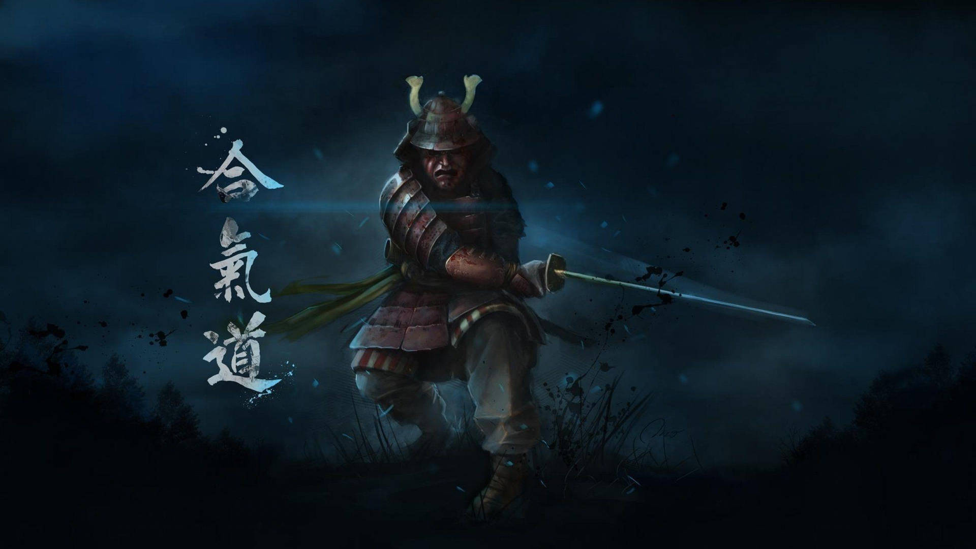 En Samurai Kriger Stiger i en Herlig Sejr Wallpaper