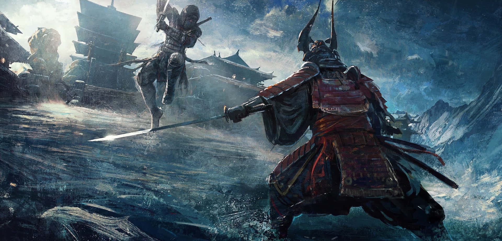 Epic Samurai Battle in a Mystical Land Wallpaper
