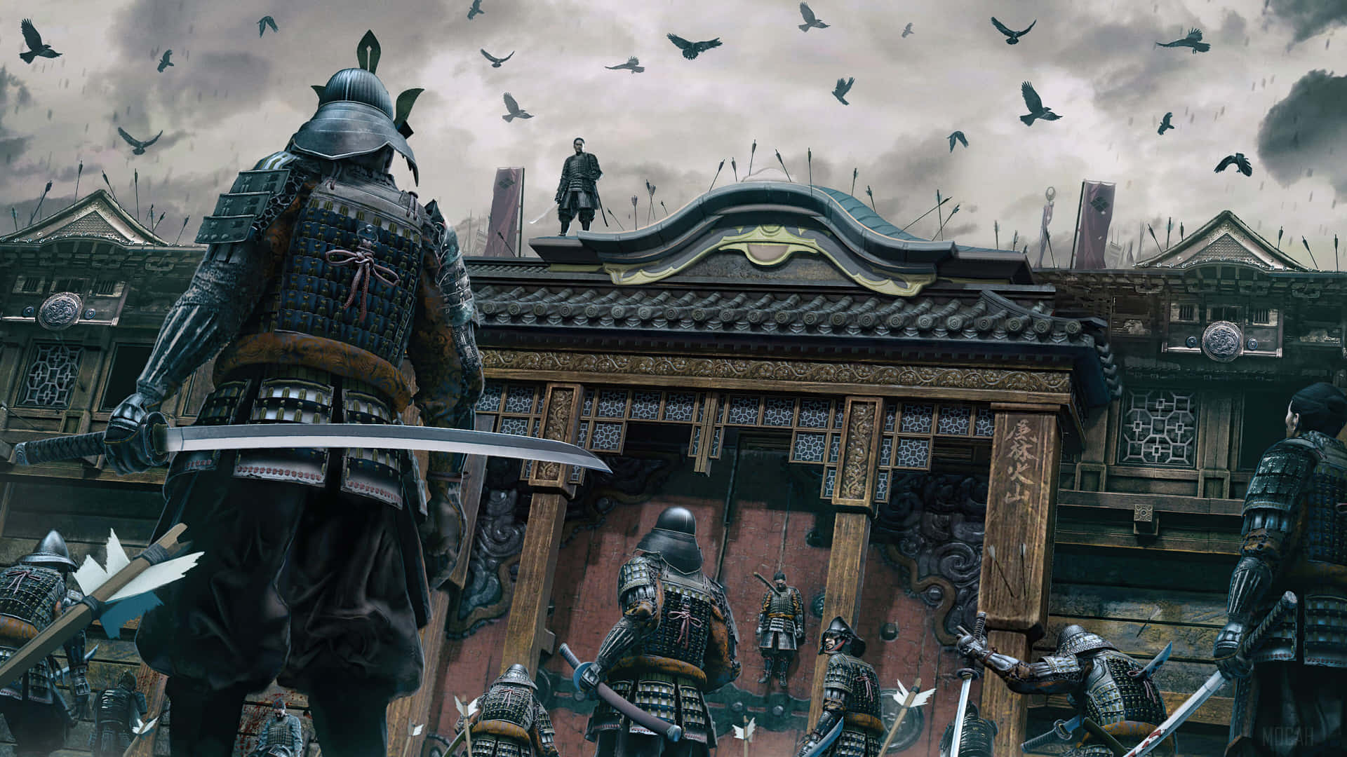 Intense Samurai Battle in Full Action Wallpaper