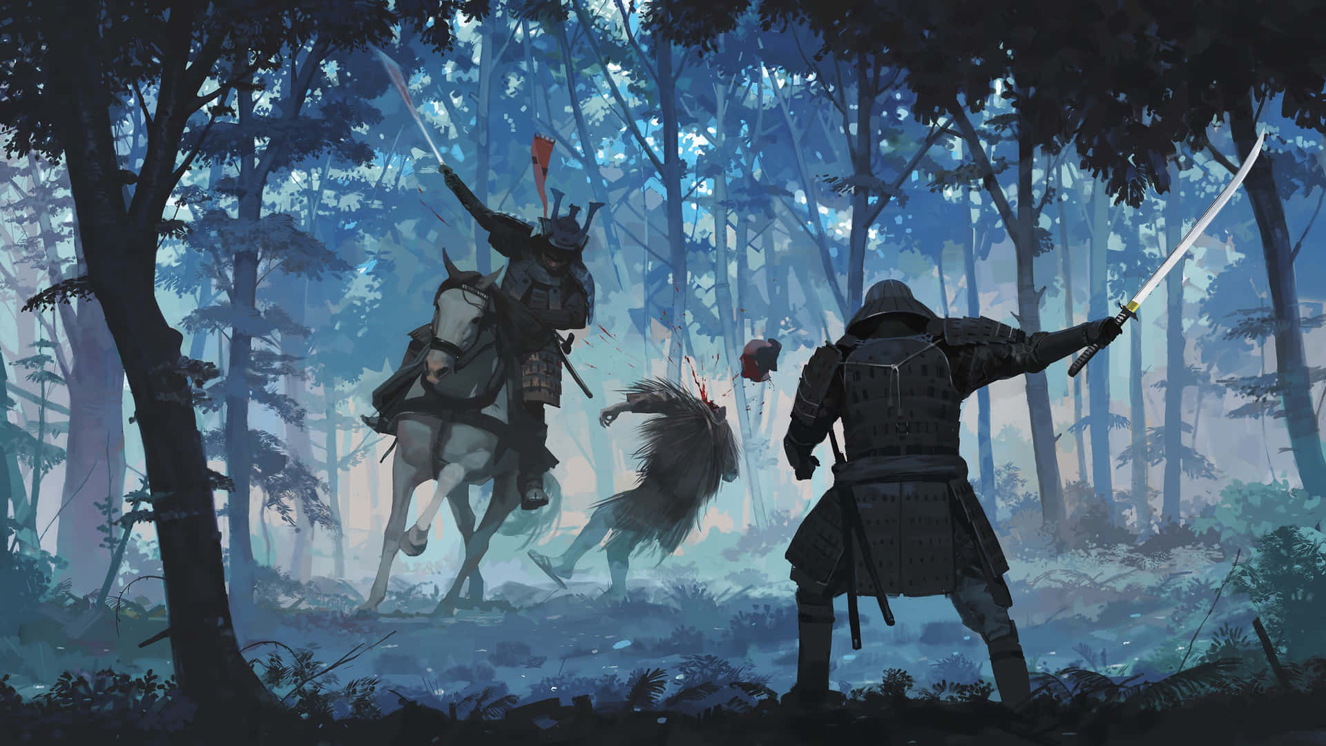 Intense Samurai Battle in a Fierce War Wallpaper