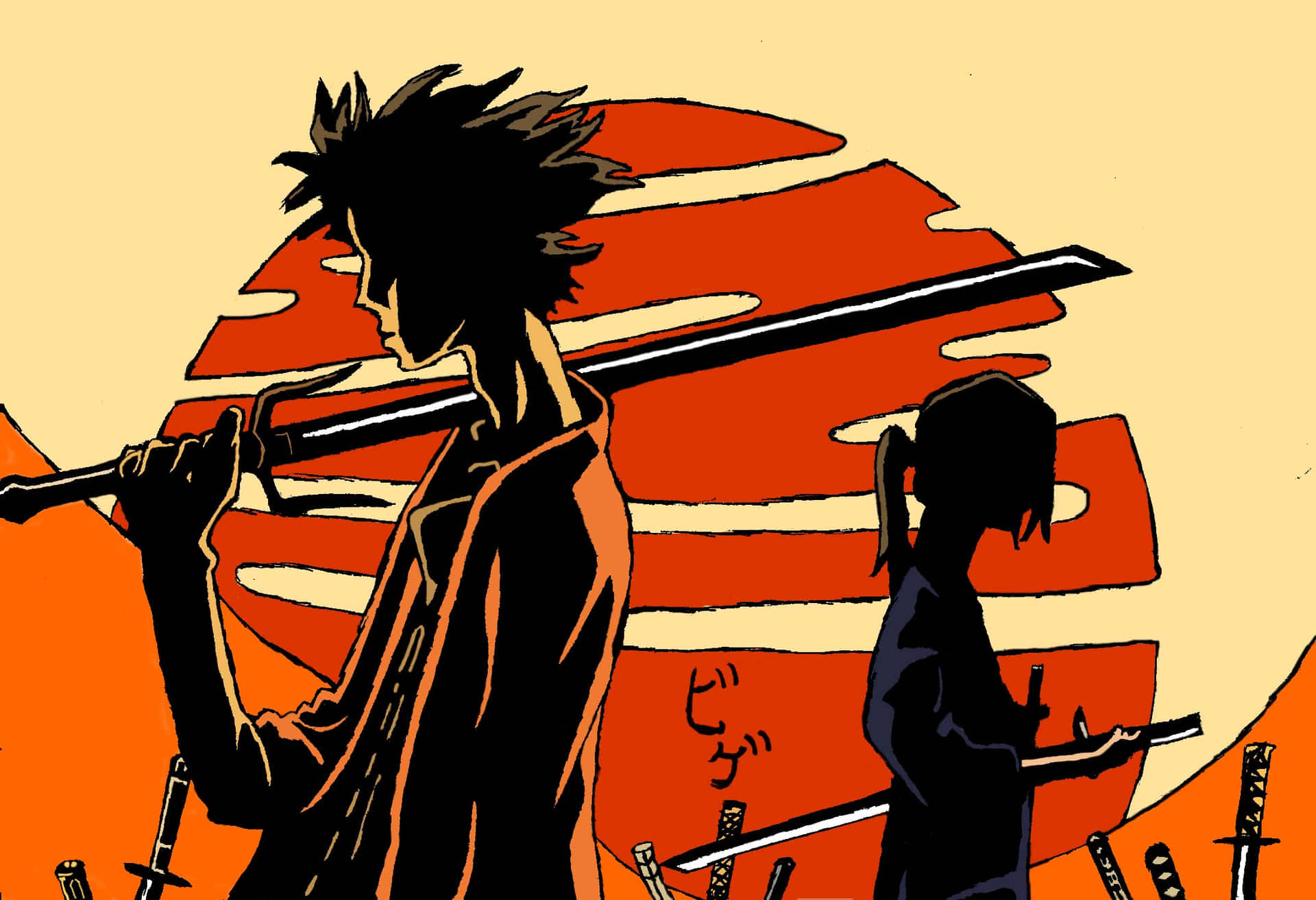 Samurai Champloo Jin og Mugen Skygger Billede Skrivebords Tapet