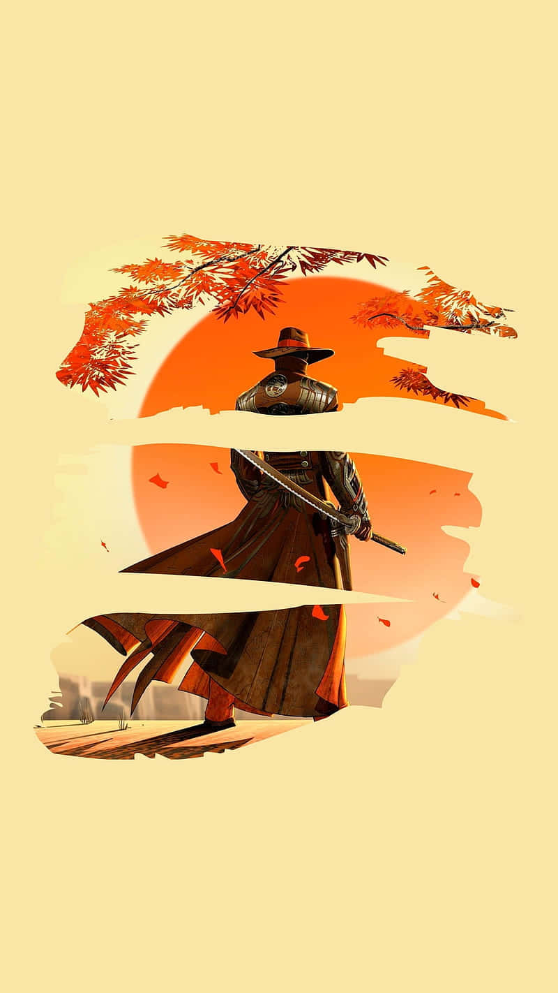 Samuraicowboy Ästhetische Anime Sonnenuntergang Wallpaper