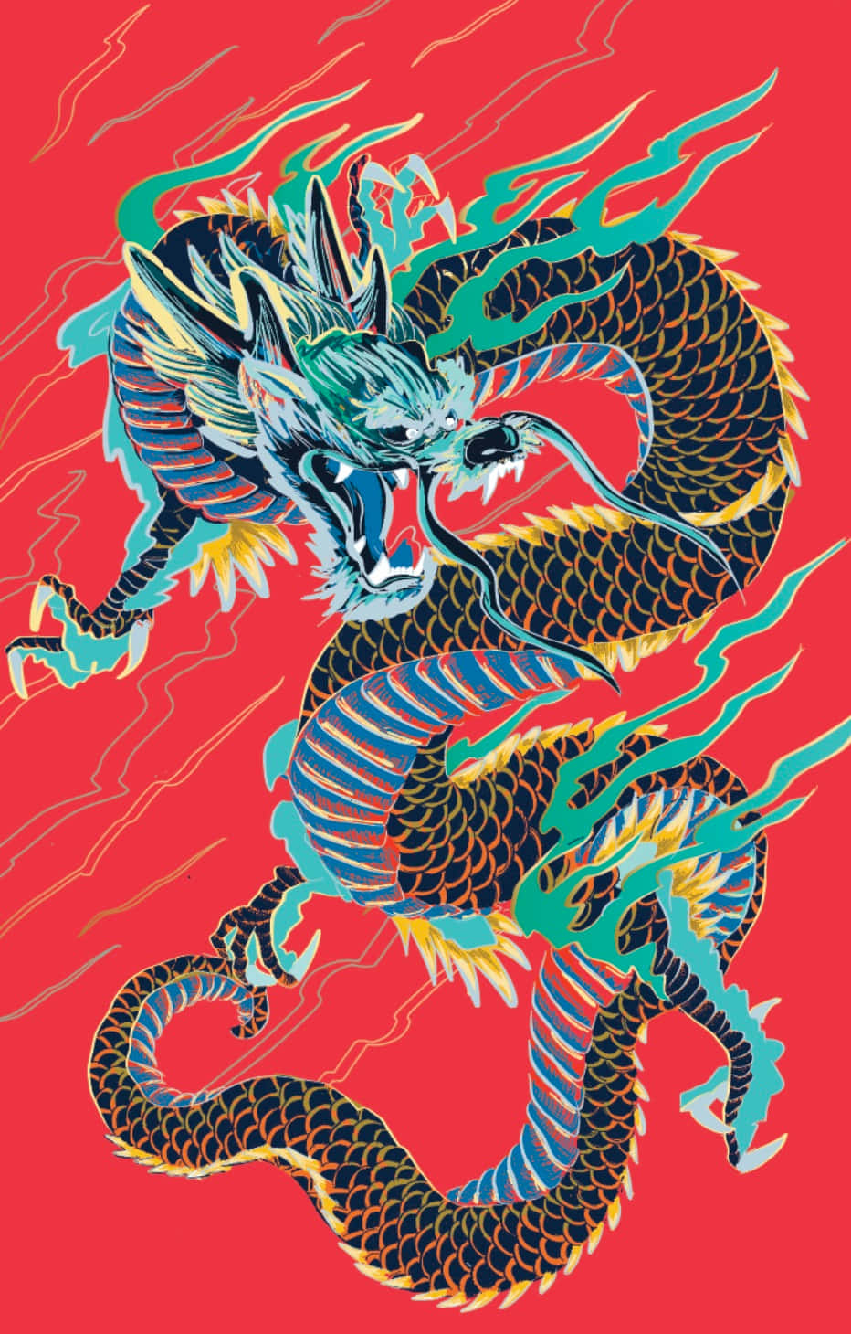Fierce Samurai Facing a Mystical Dragon Wallpaper