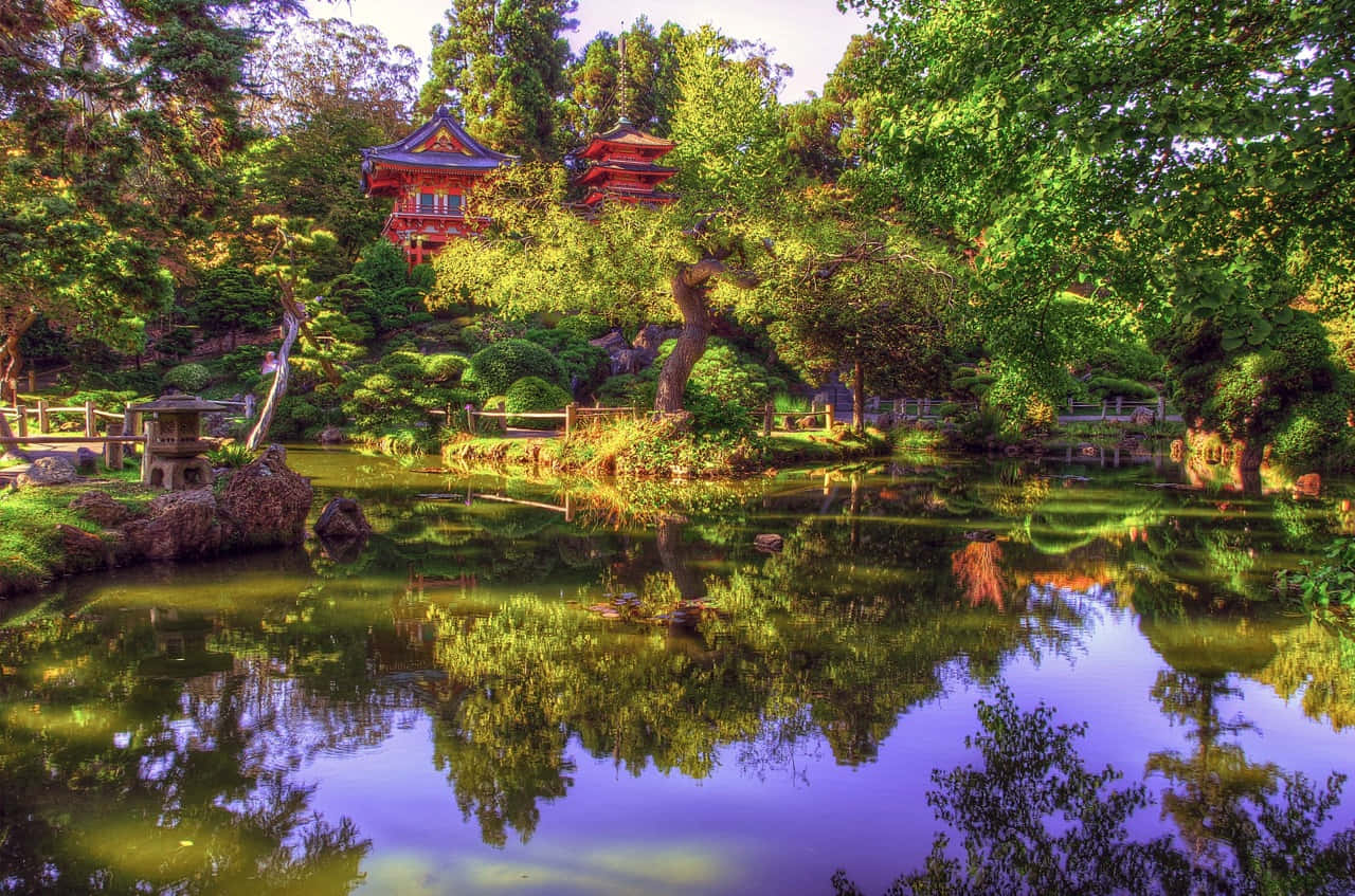 Samuráide Pie En Un Tranquilo Jardín Japonés Fondo de pantalla
