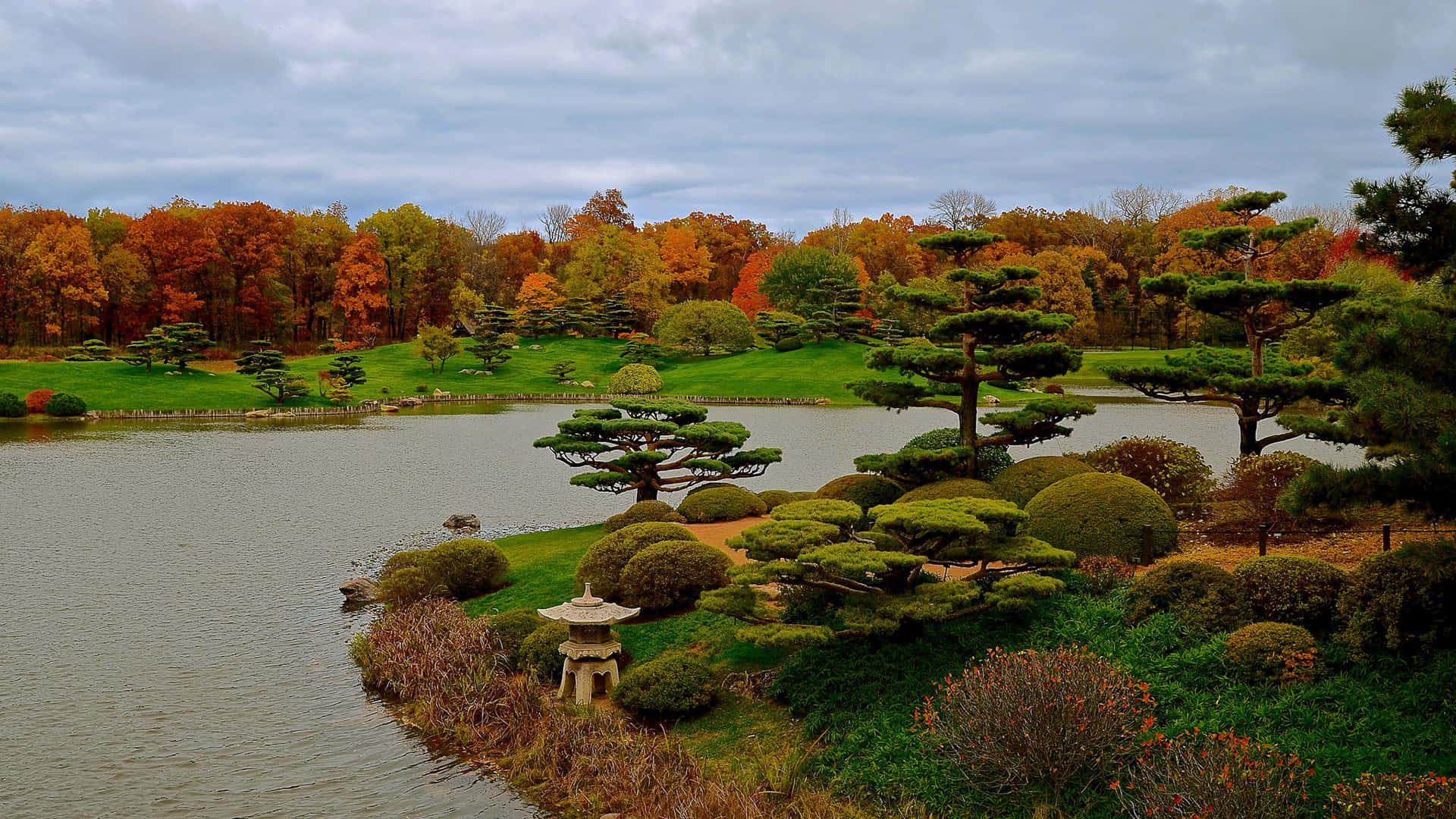 Serene Samurai Garden with Calm Koi Pond Wallpaper