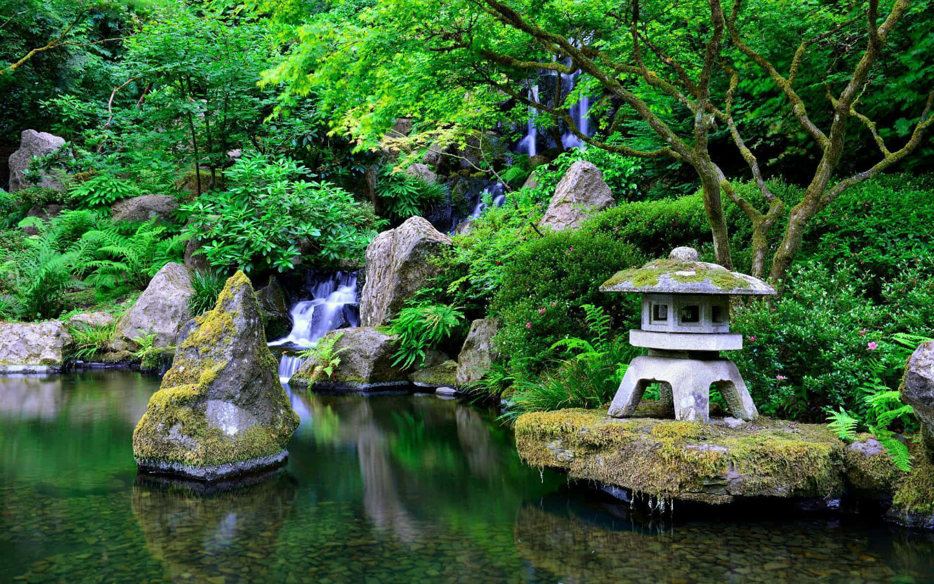 Caption: A Tranquil Samurai Garden Oasis Wallpaper
