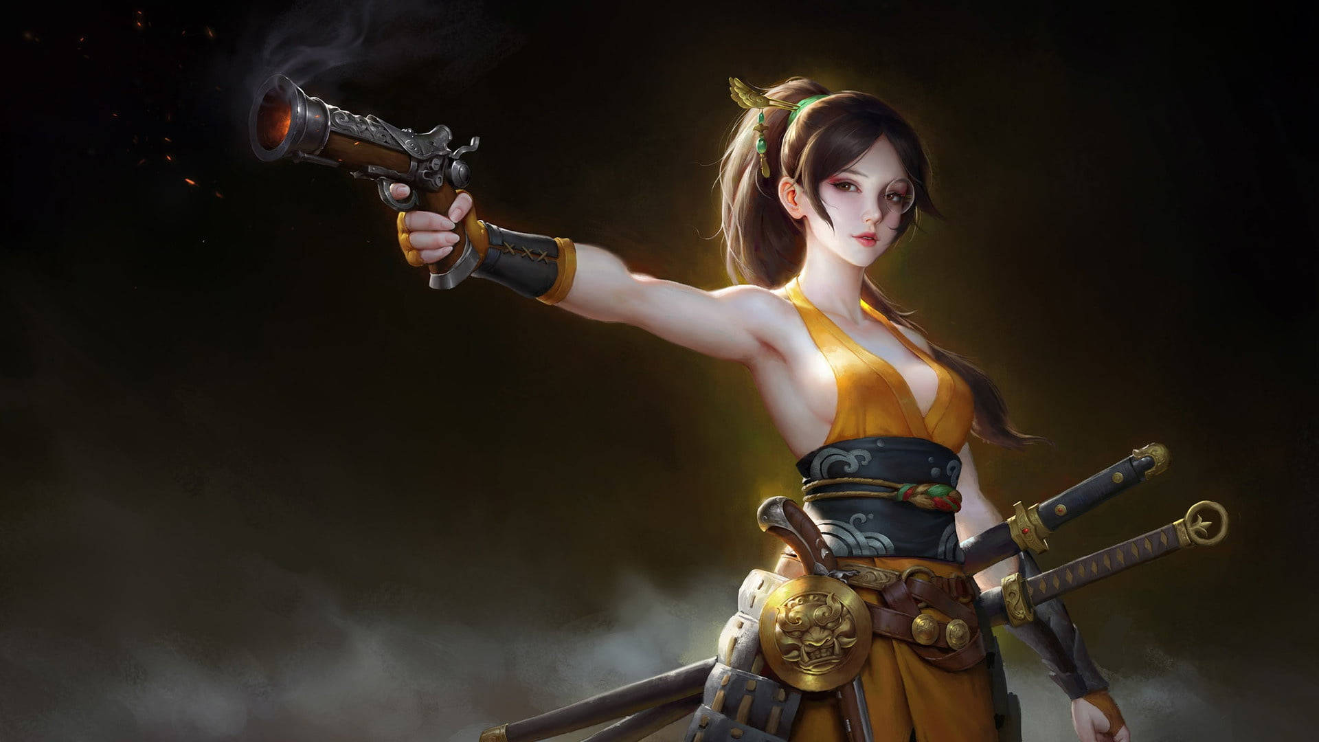 Samurai Girl With Gun Wallpaper