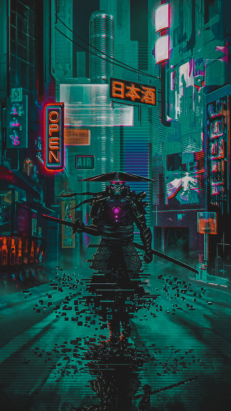 Samurai Glitching Cyberpunk Iphone X