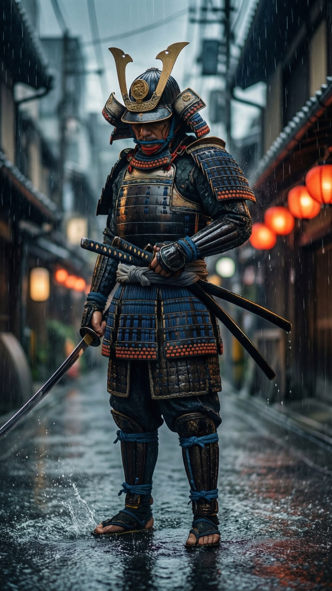Samurai sateessa Taustakuvat