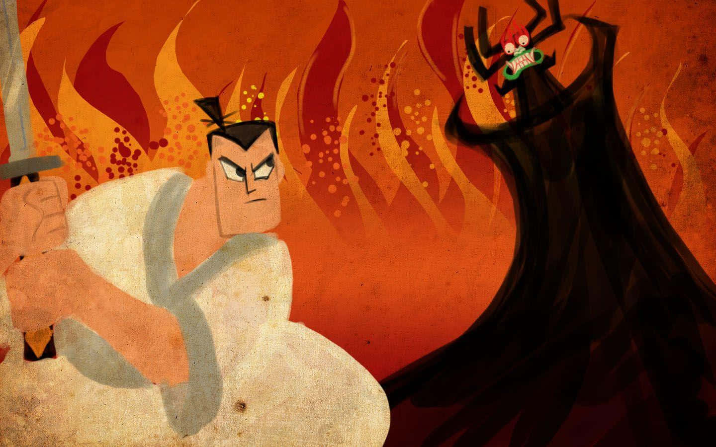 Samurai Jack in Action on a Vibrant and Dynamic Background