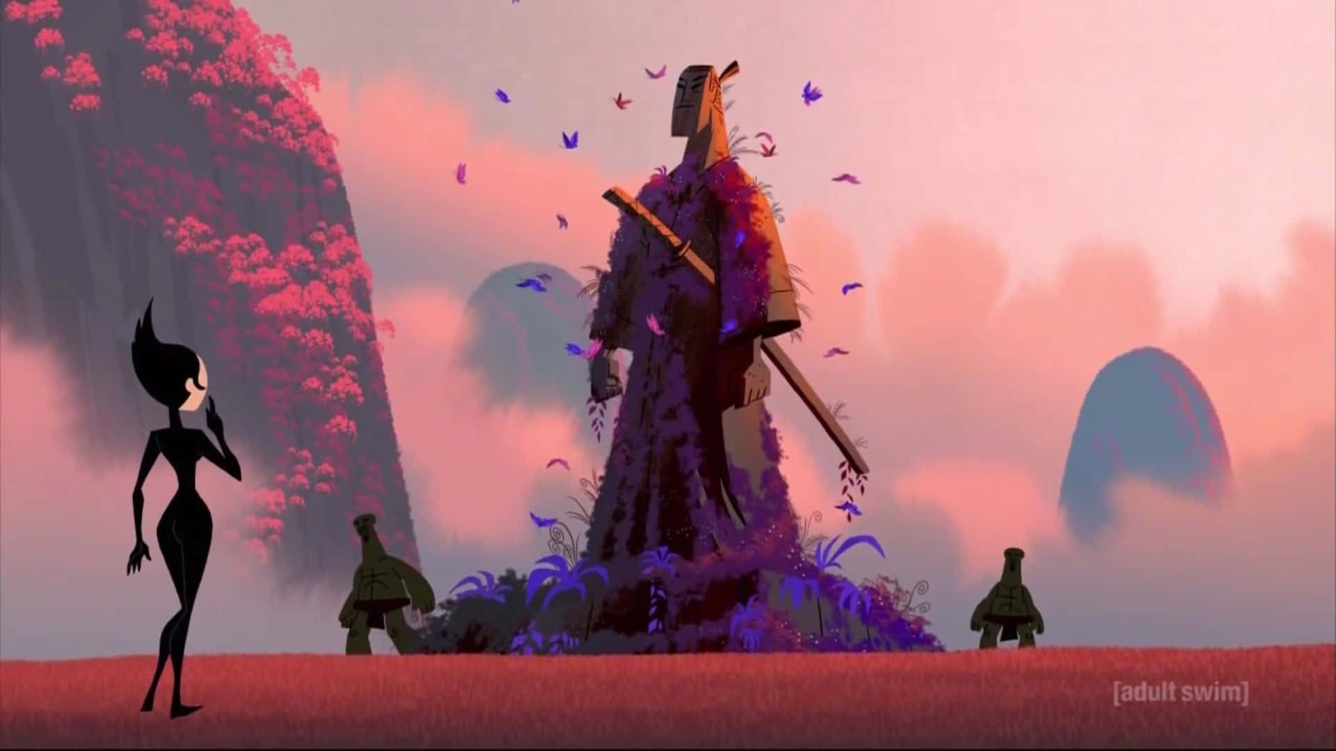 The valiant samurai Jack standing amidst a fiery landscape