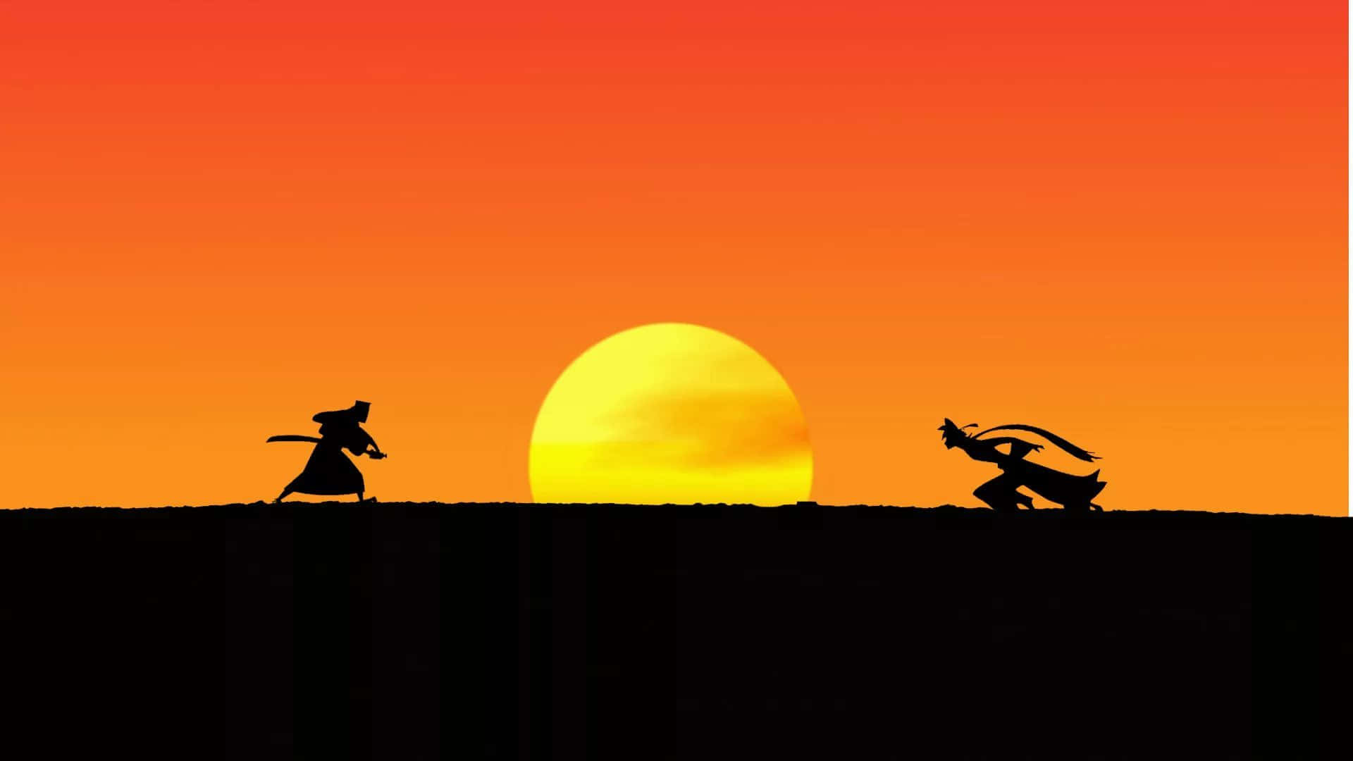 Samurai Jack striking a fierce pose in vibrant, action-packed settings.