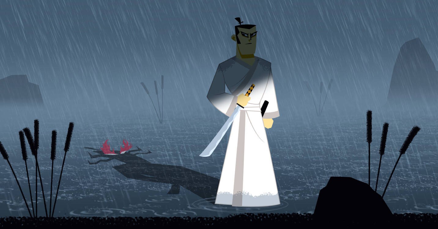 Samurai Jack With Ominous Shadow Background