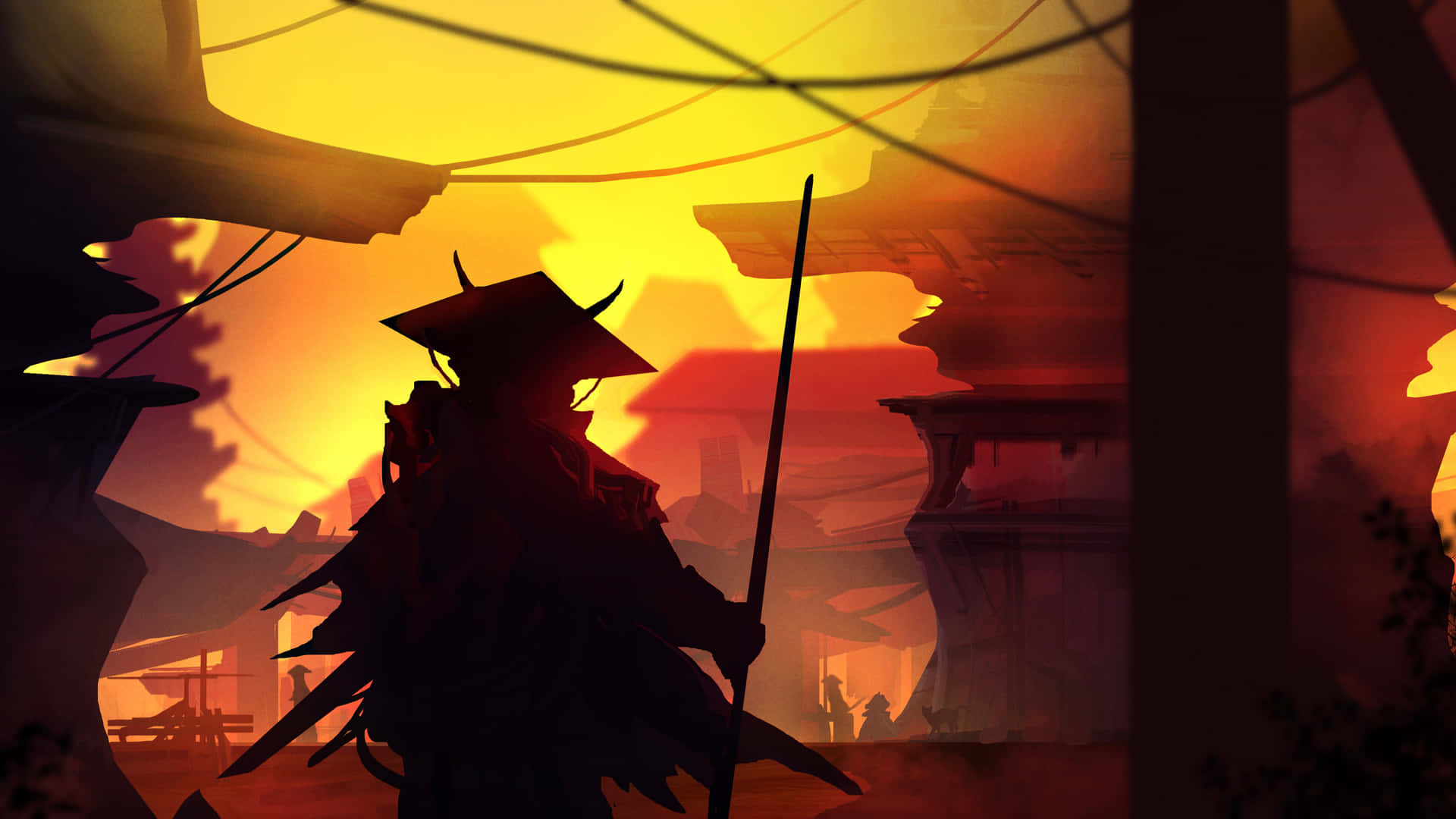 Enigmatic Samurai Unfolding Mysteries in a Serene Landscape Wallpaper