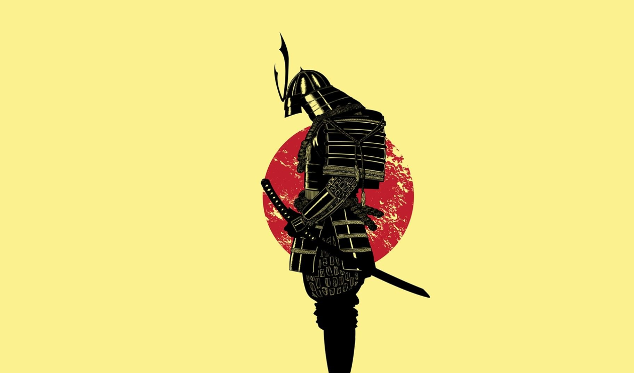 Samurai Silhouette Against Red Sun