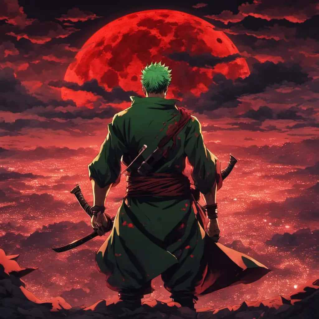 Samurai Warrior Under Red Moon Wallpaper