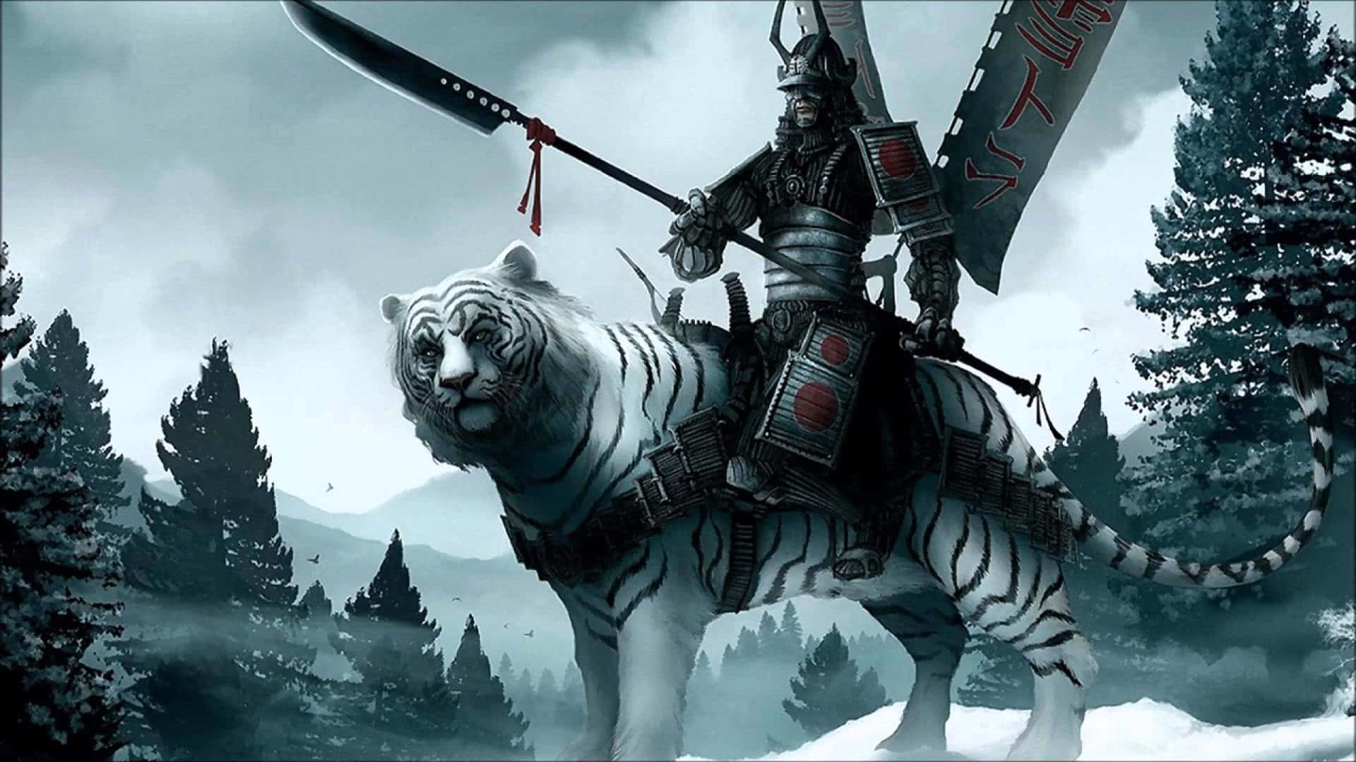 Samurai Warrioron White Tiger Wallpaper