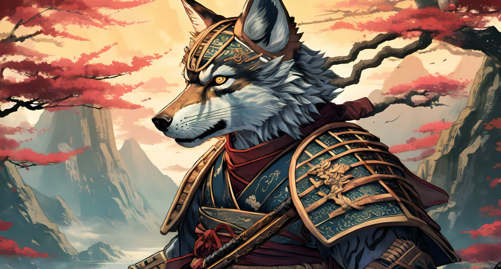 Samurai Wolf Warrior Artwork Wallpaper