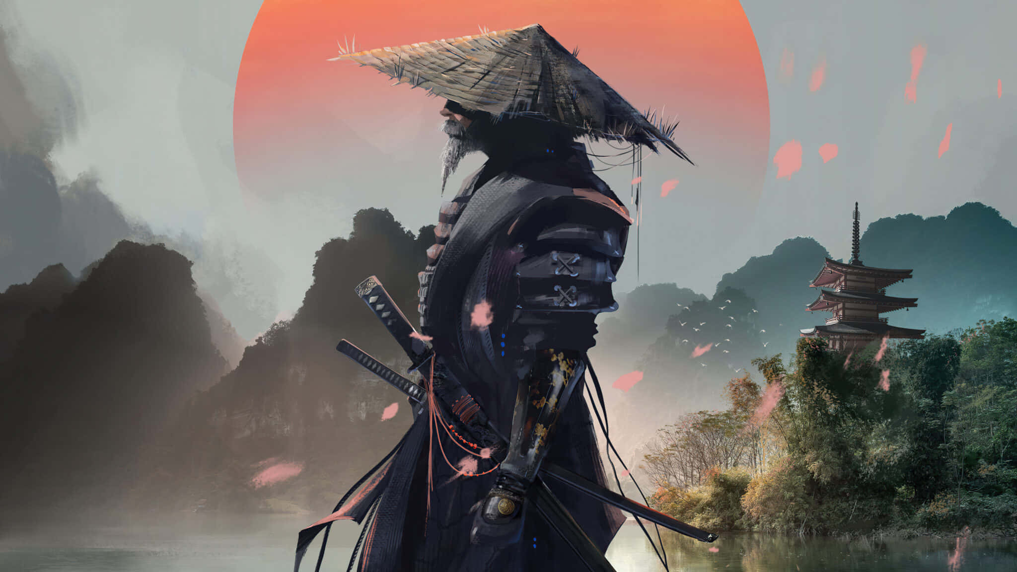 A Samurai Warrior Preparing to Face an Unexpected Battle 