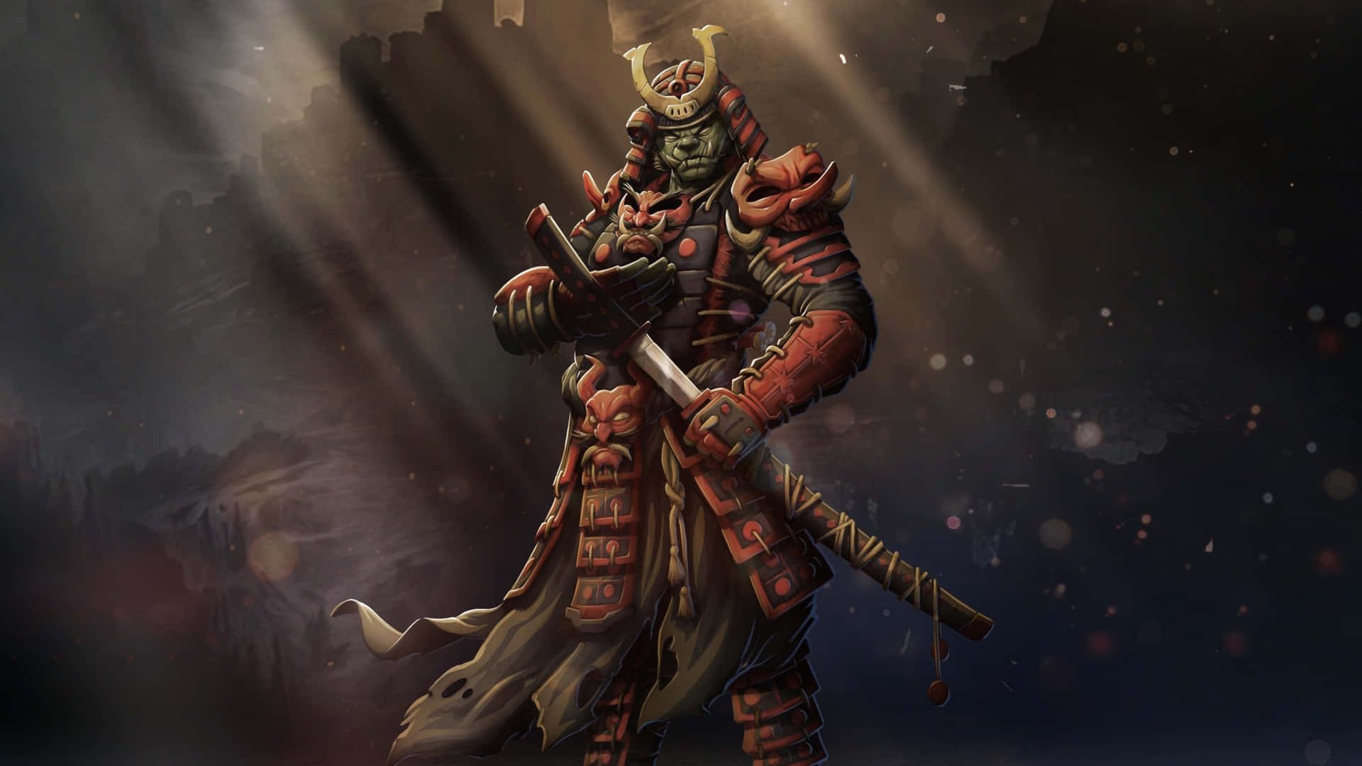Einsamurai-charakter Mit Einem Schwert Und Rüstung.