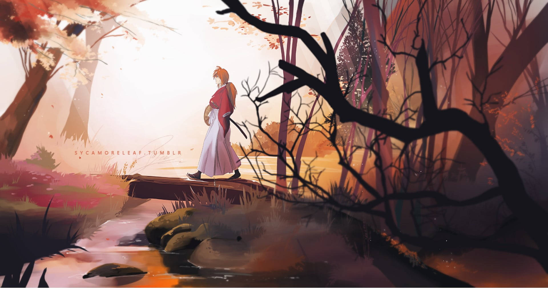 Samuraix Kenshin En El Río Fondo de pantalla
