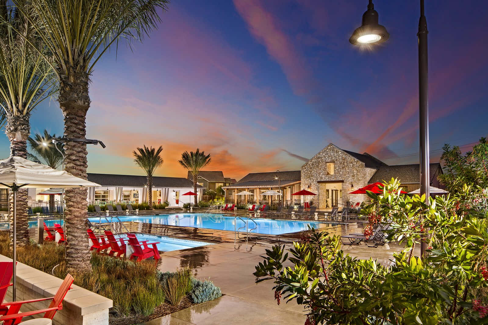 San Bernardino Resort Style Pool Dusk View Wallpaper