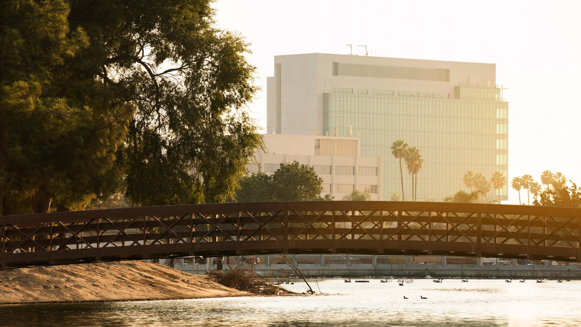 San Bernardino River Walk Bridge Sunset Wallpaper