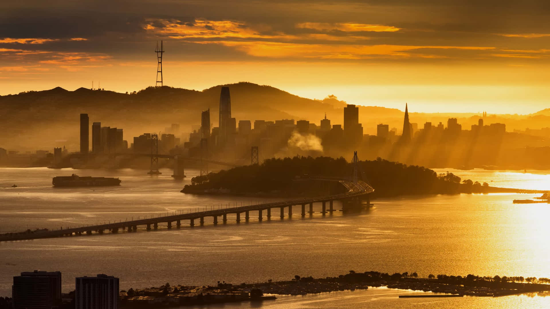 Sanfrancisco Stadssiluett Vid Solnedgången