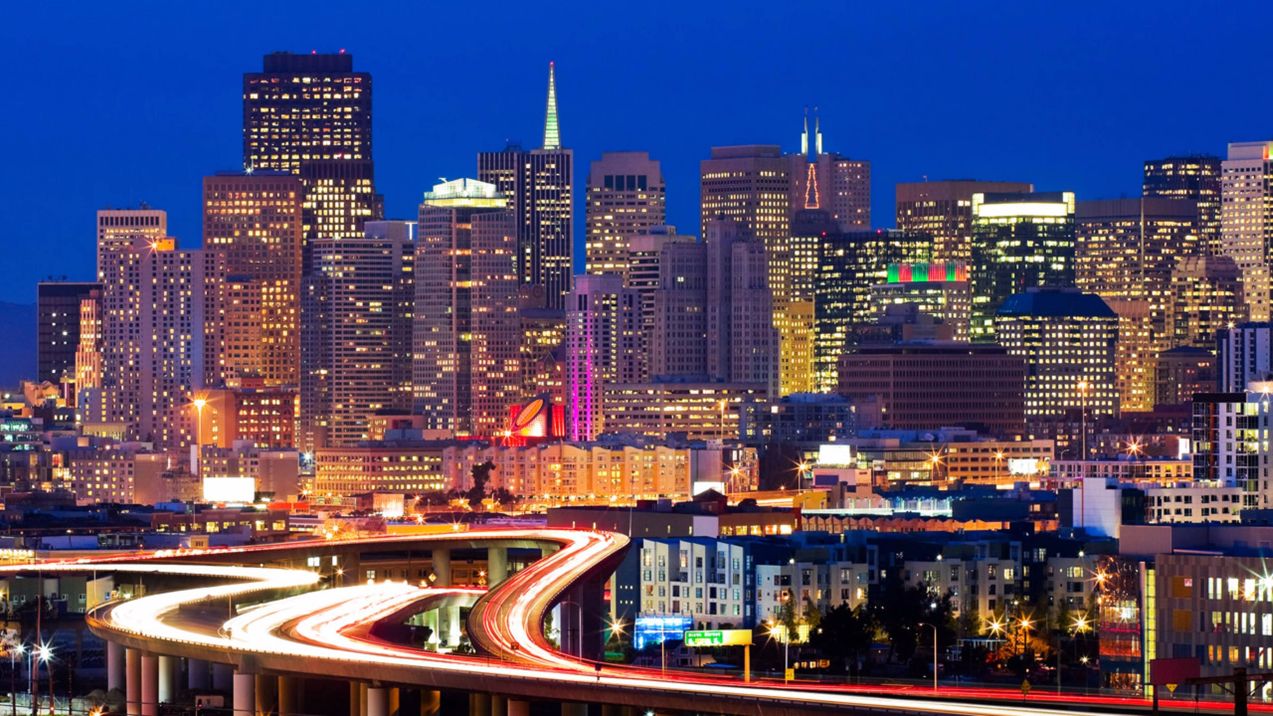 San Francisco 4K Bright Night City View Wallpaper