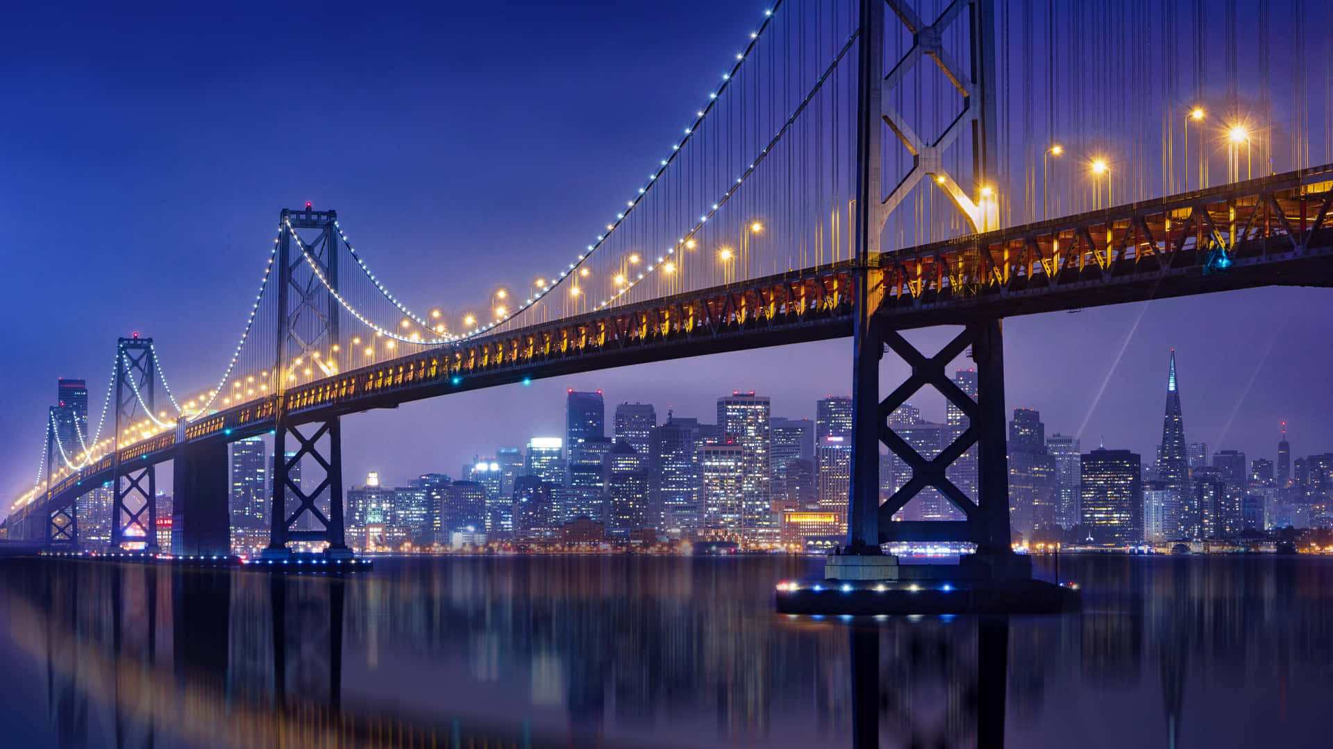 San Francisco Bay Bridge Night Lights4 K Wallpaper