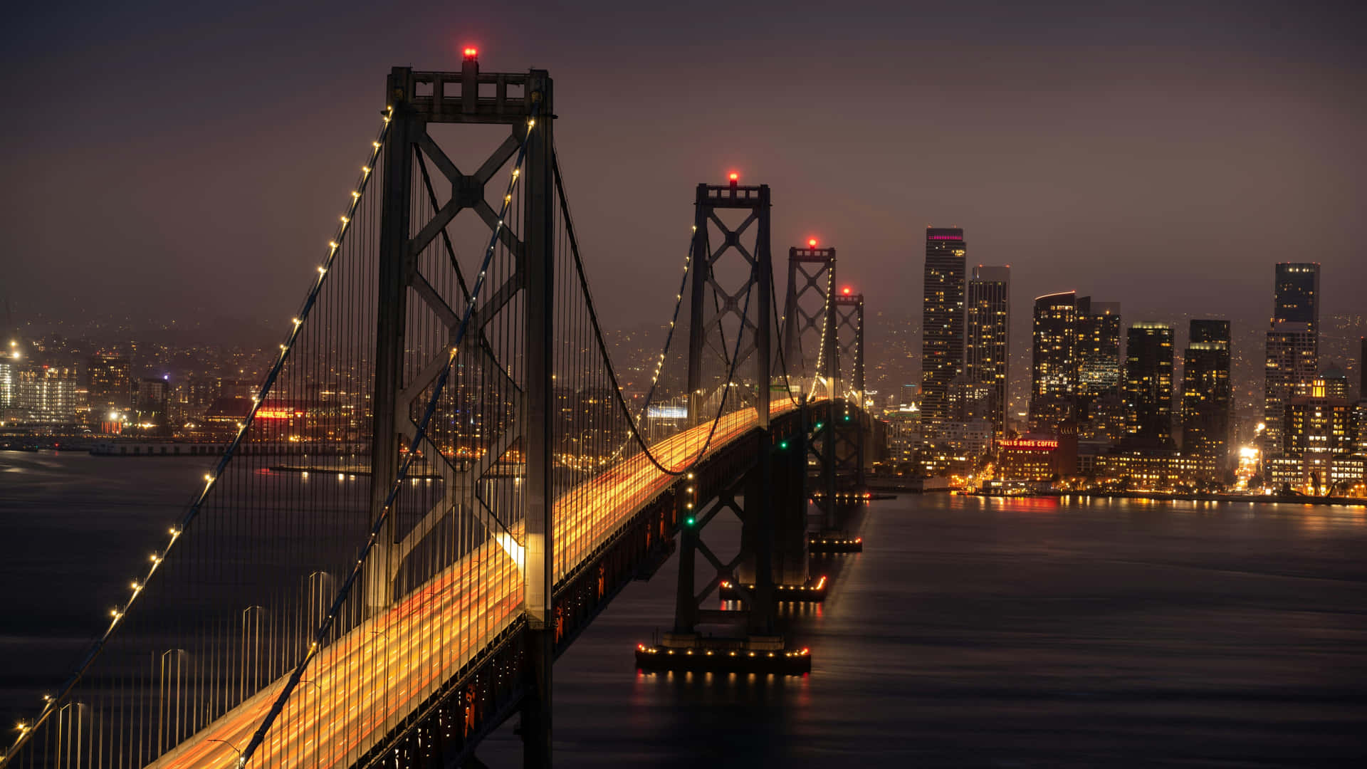 San Francisco Bay Bridge Night Skyline4 K Wallpaper