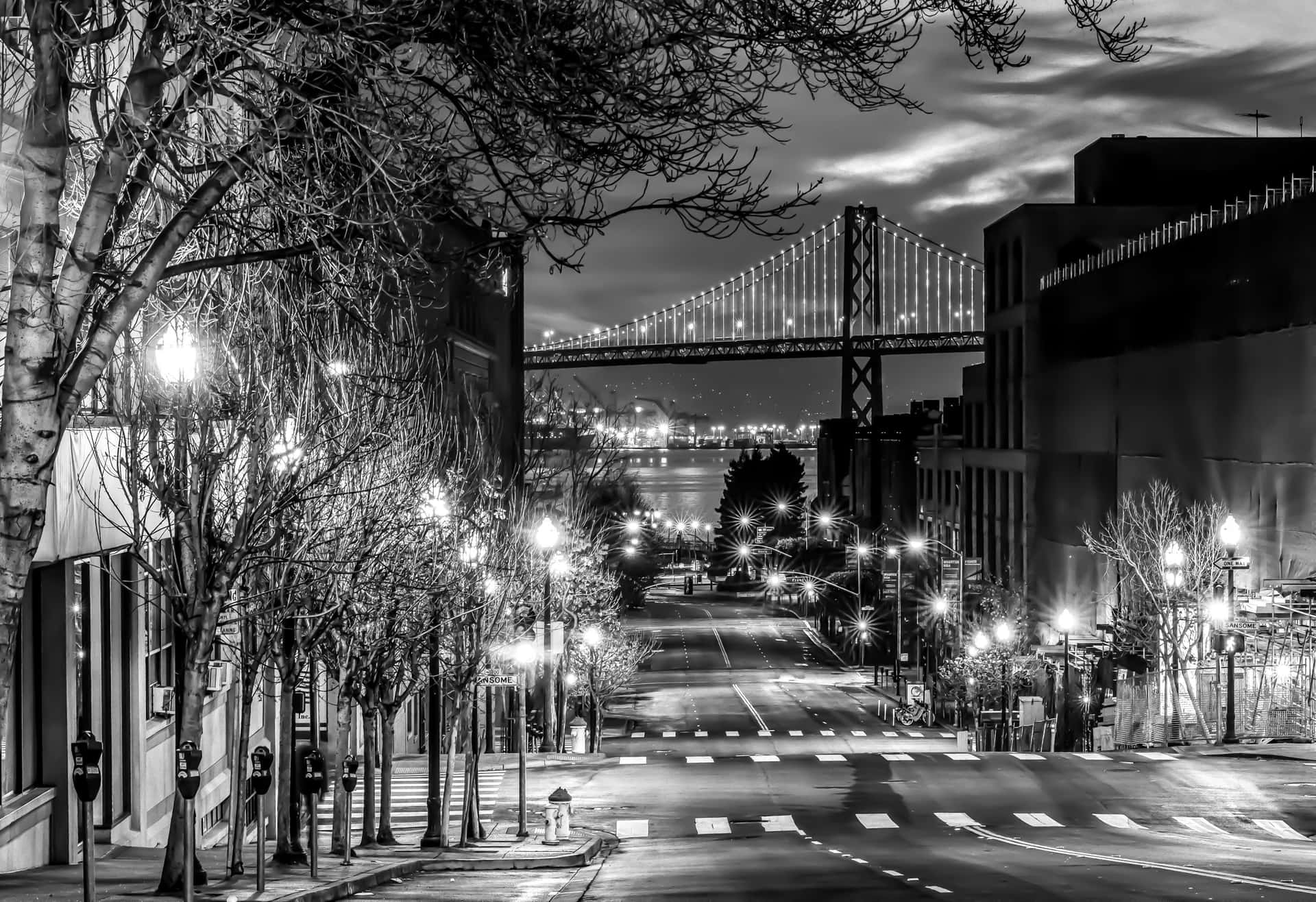 San Francisco's Iconic Skyline in Black and White Wallpaper