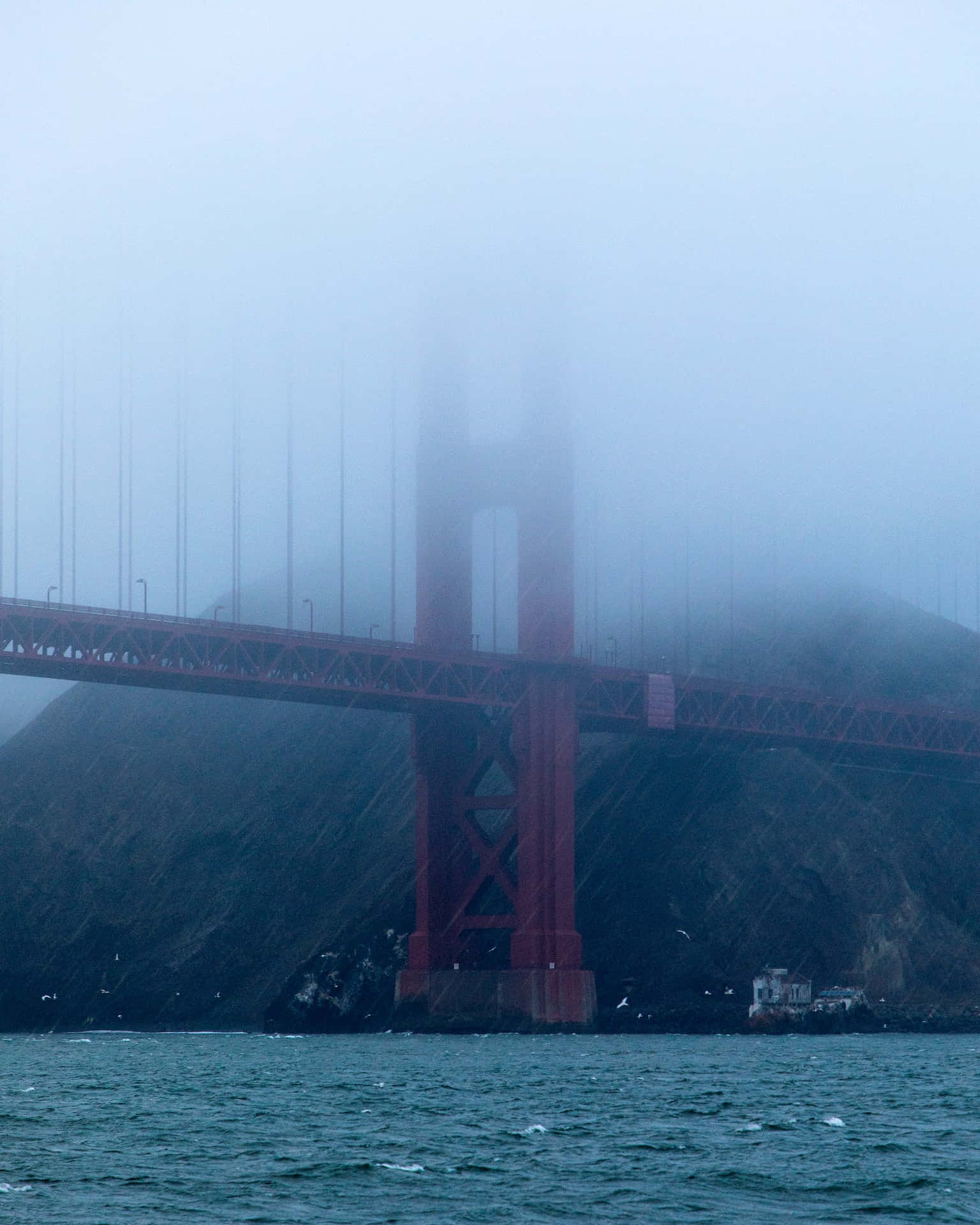 San Francisco skyline shrouded in thick early morning fog Wallpaper
