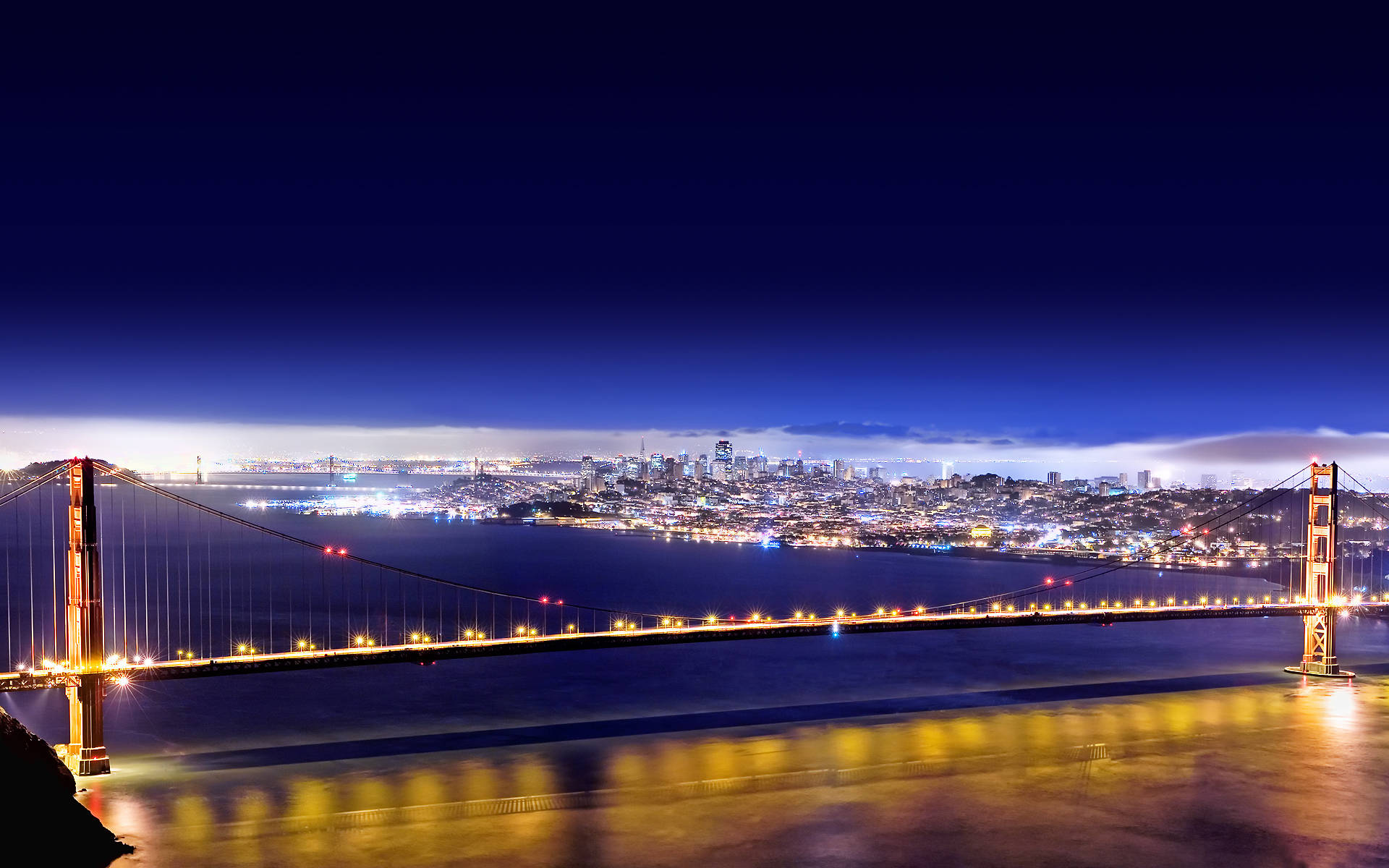 Sanfrancisco Golden Gate-bron På Natten. Wallpaper