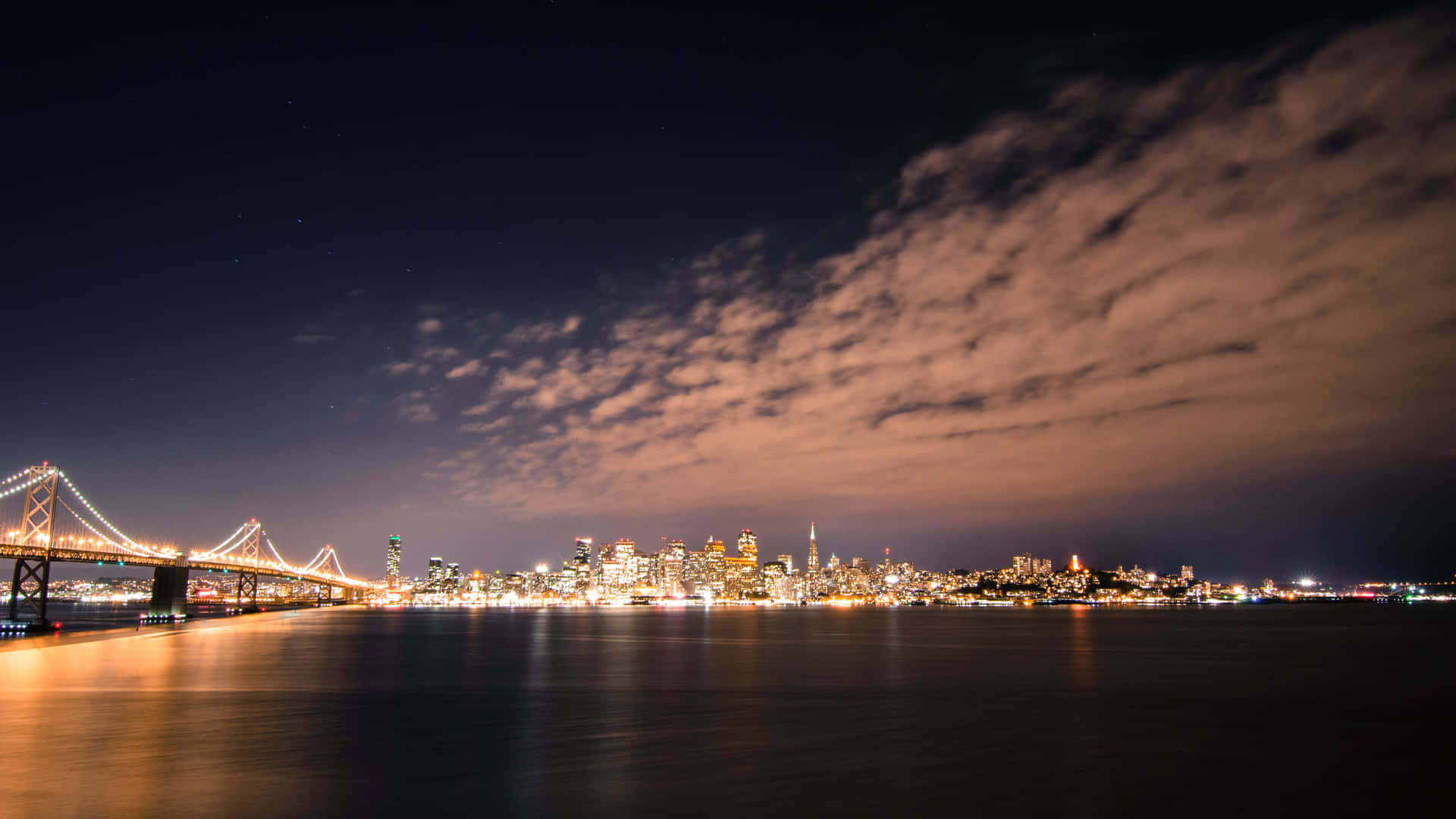 San Francisco Night Skyline Bay Bridge Wallpaper