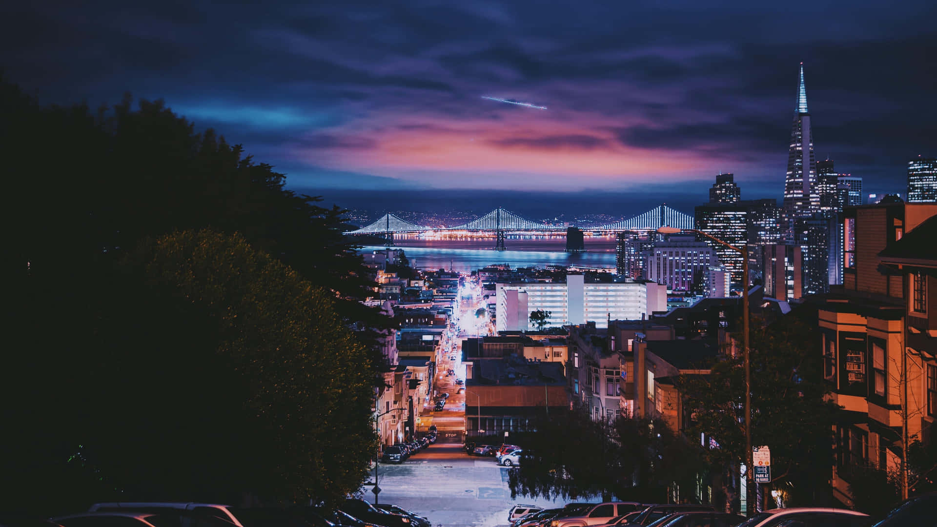 San Francisco Night Skyline View Wallpaper