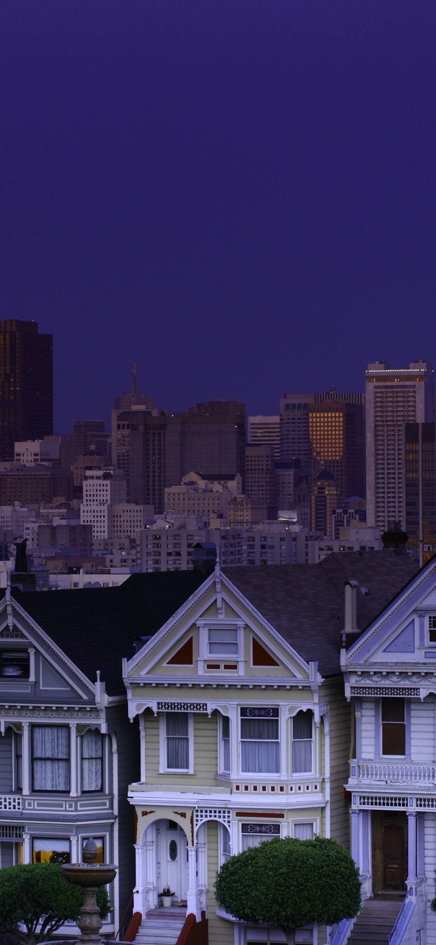 Casasde Telefone De San Francisco Vs. Edifícios Da Cidade. Papel de Parede