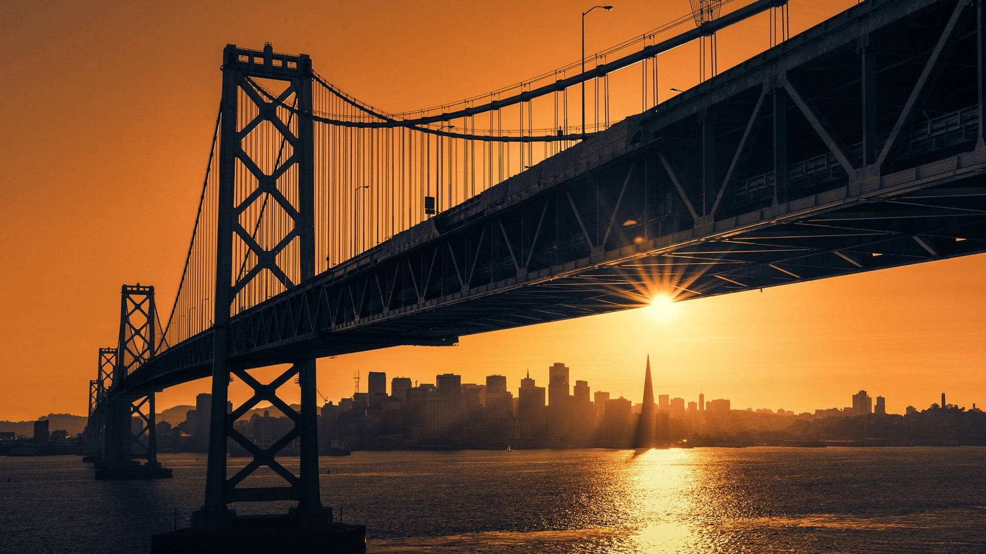 San Francisco Skyline With Sunset Bridge