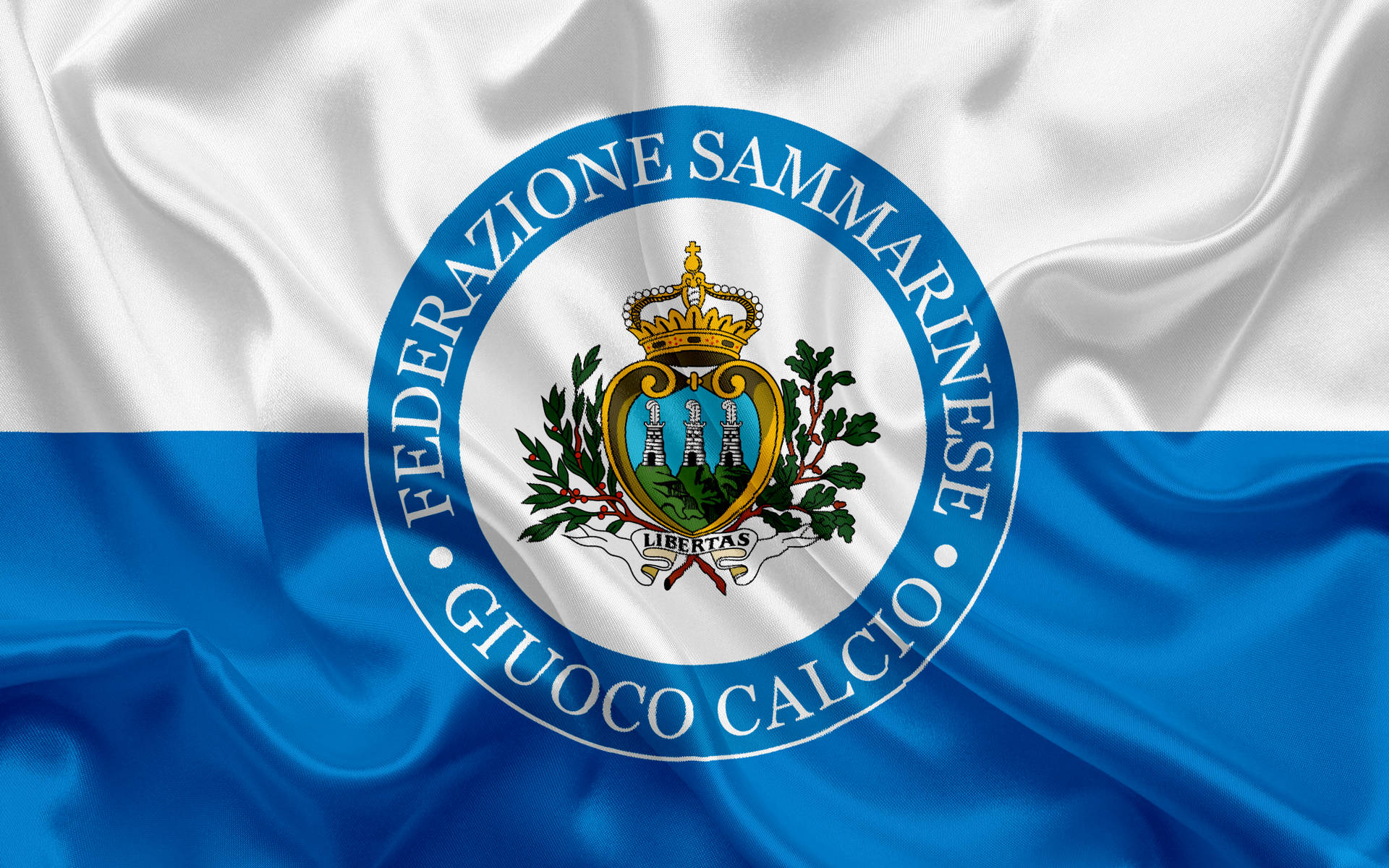 Sanmarinos Flagga I Satin Tyg. Wallpaper