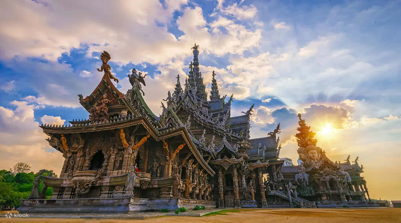 Sanctuary Of Truth In Front Of Setting Sun Wallpaper