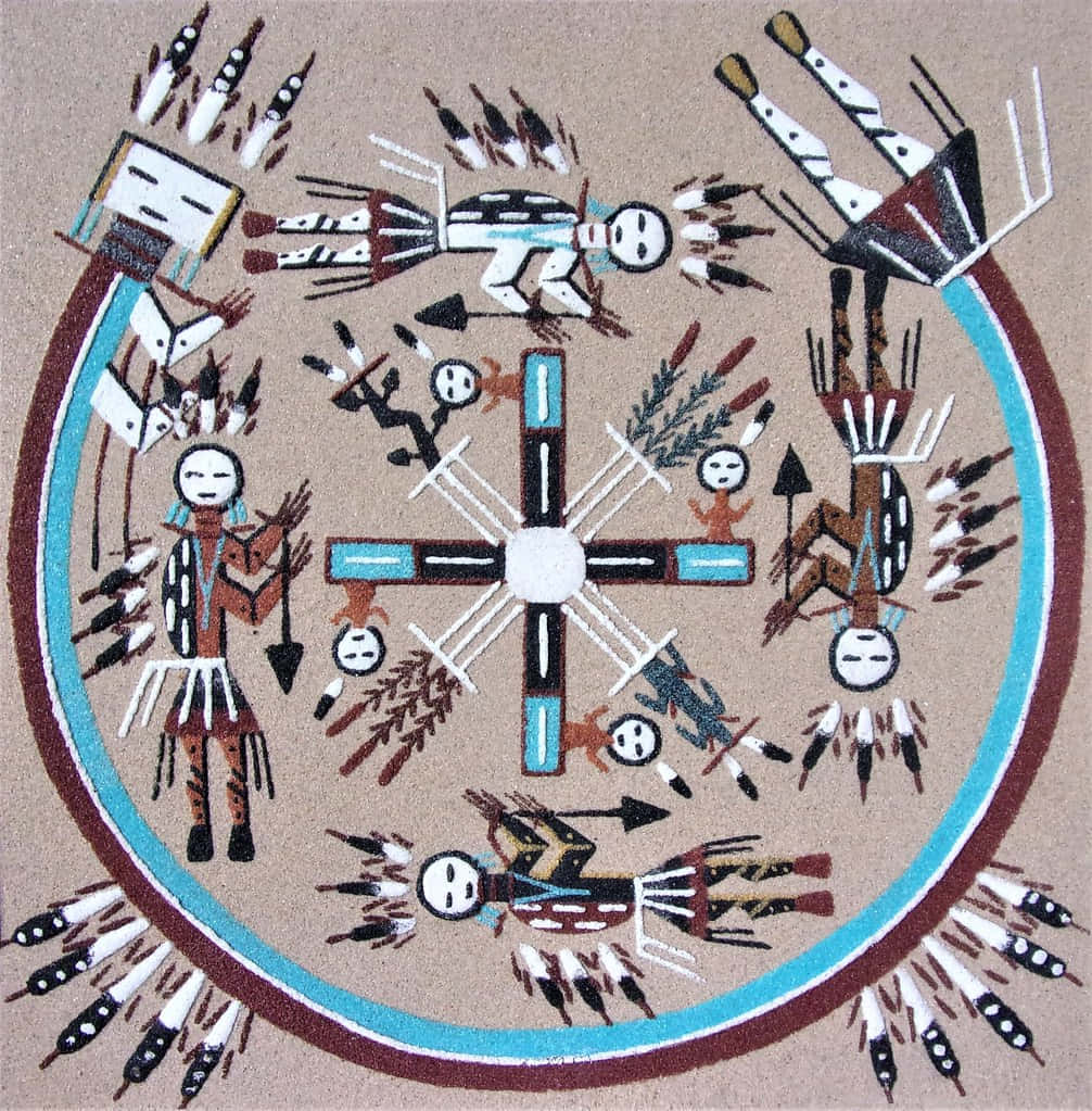 A Neo-native Sand Painting With Arrows And People
