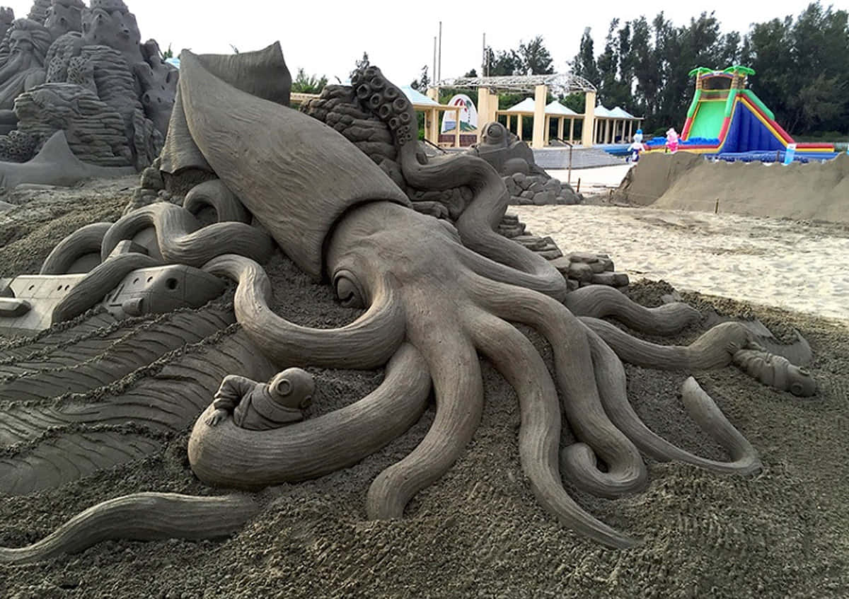 A Sand Sculpture Of An Octopus